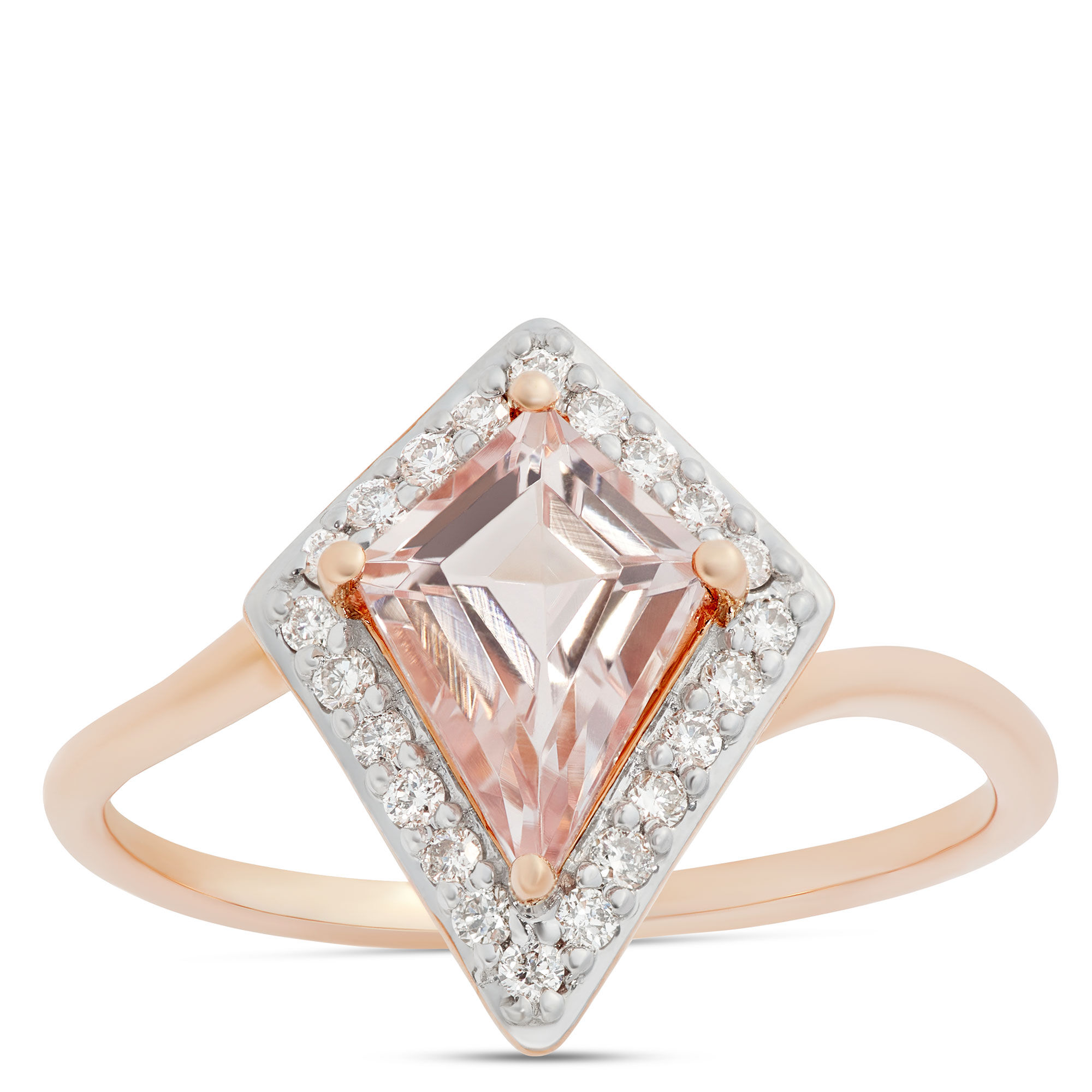 Kite Morganite and Diamond Ring, 14K Rose Gold