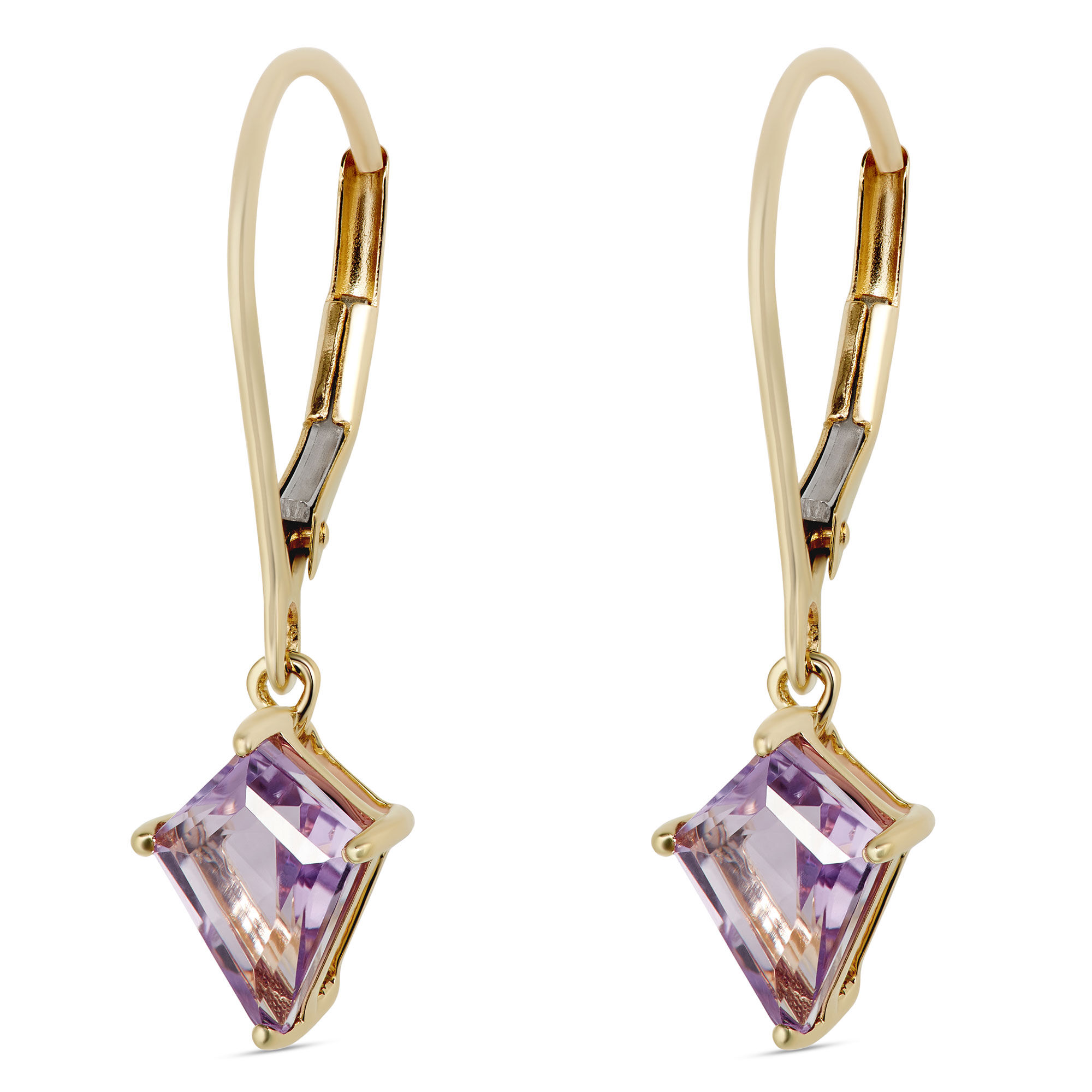 Kite Amethyst Eurowire Earrings, 14K Yellow Gold