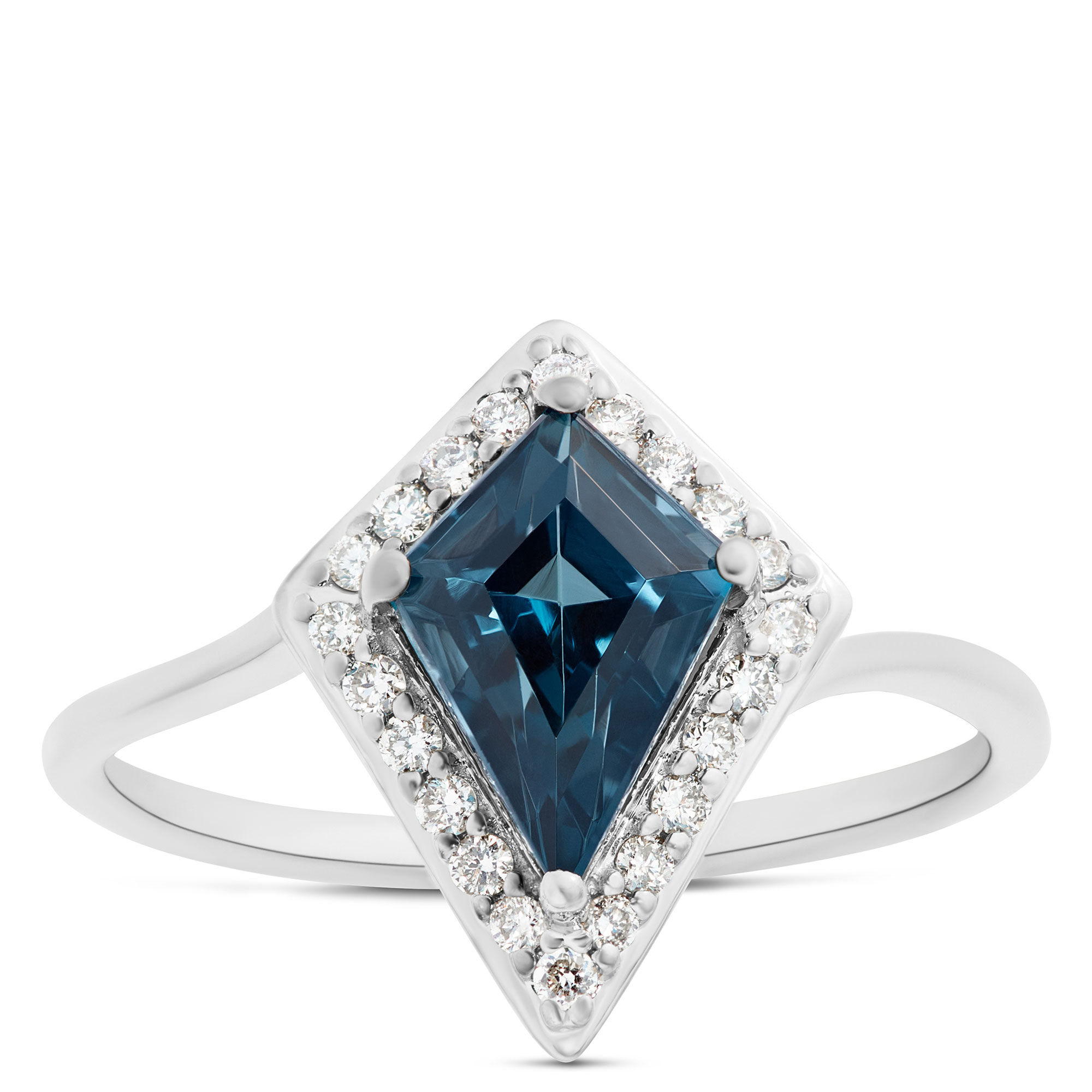 Kite Blue Topaz and Diamond Ring, 14K White Gold