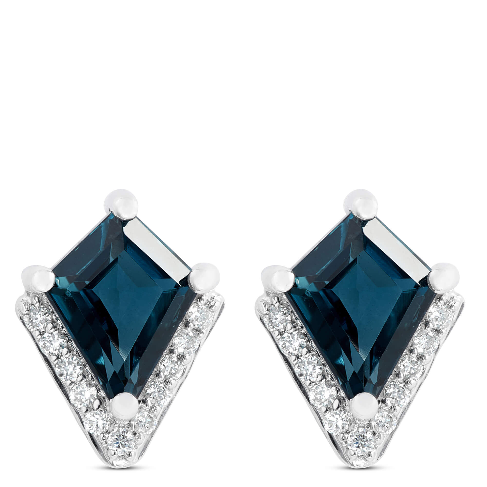 Blue Topaz and Diamond Stud Earrings. 14K White Gold