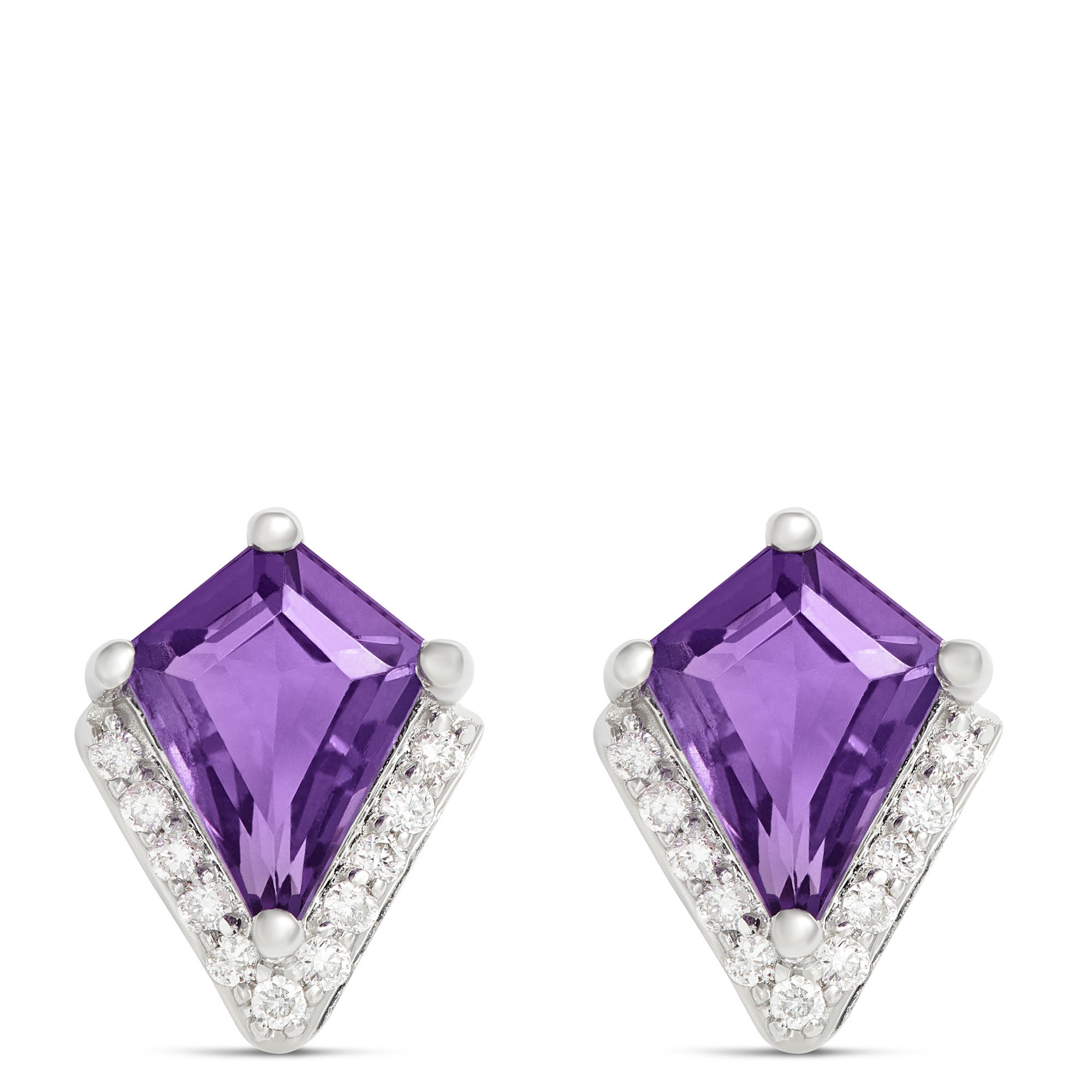 Kite Amethyst Diamond Studs, 14K White Gold