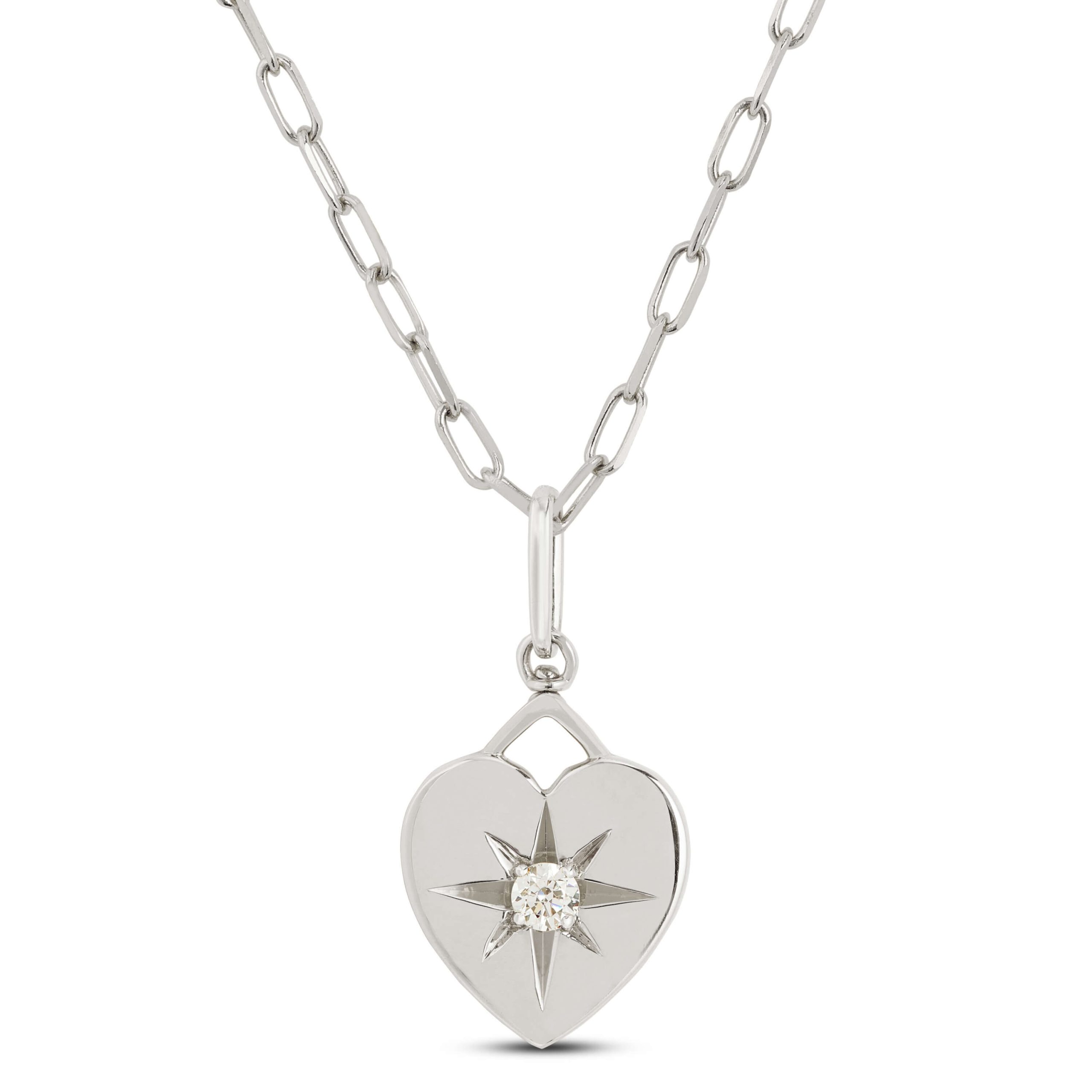 Ikuma Diamond Heart Pendant Necklace, 14K White Gold