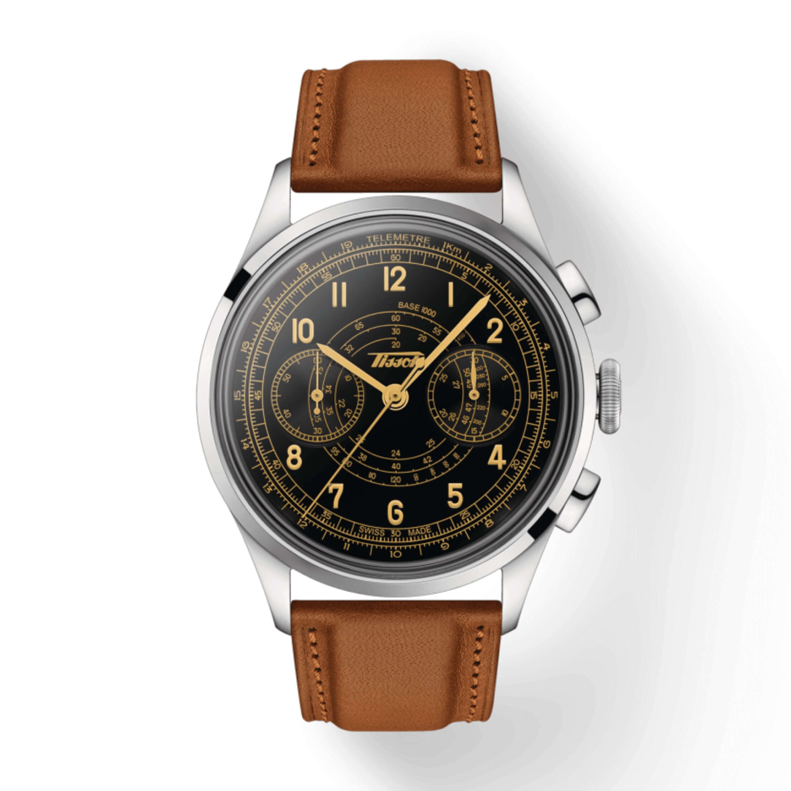 Tissot Telemeter 1938 Watch Steel Case Black Dial, 42mm