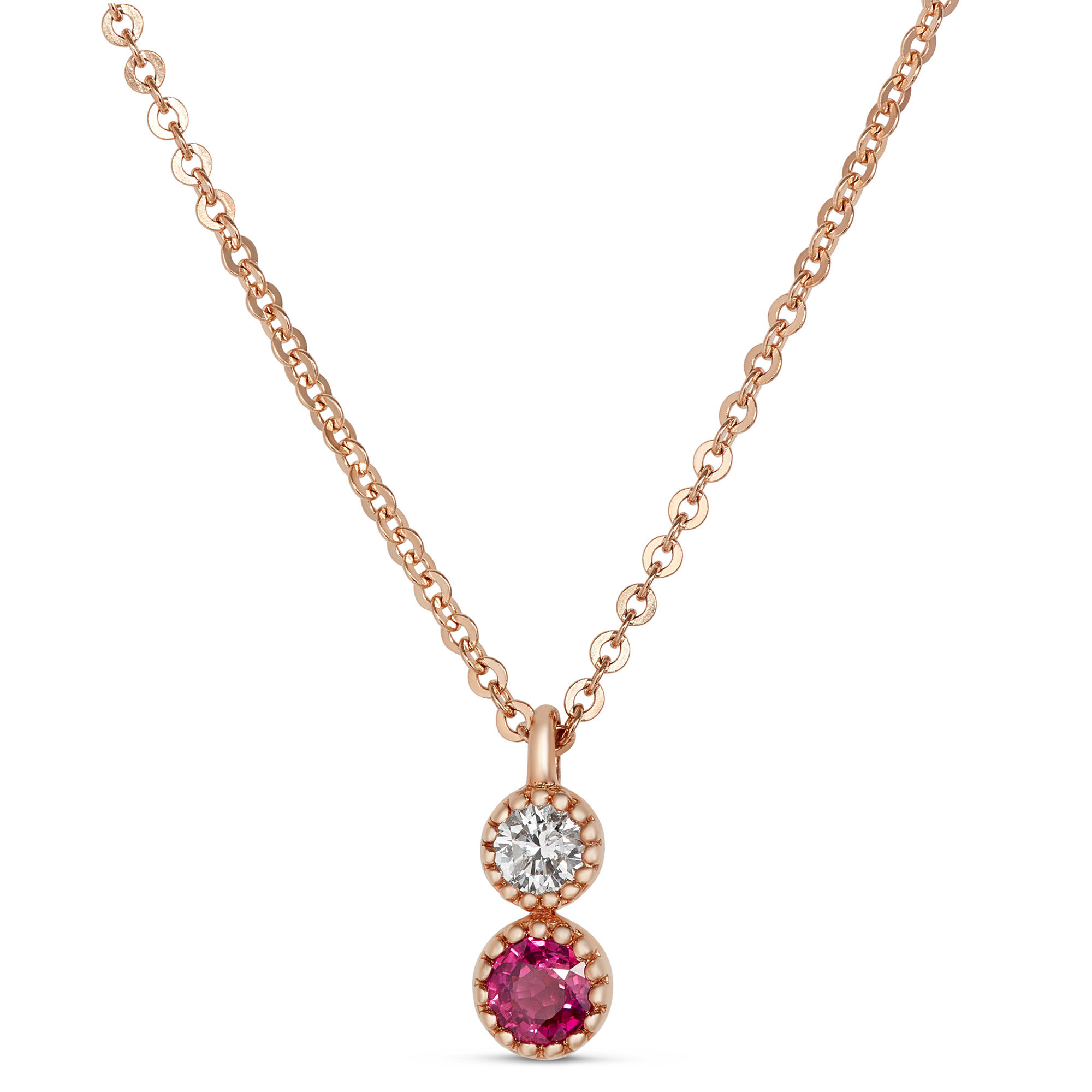 Ruby and Diamond Pendant, 14K Rose Gold