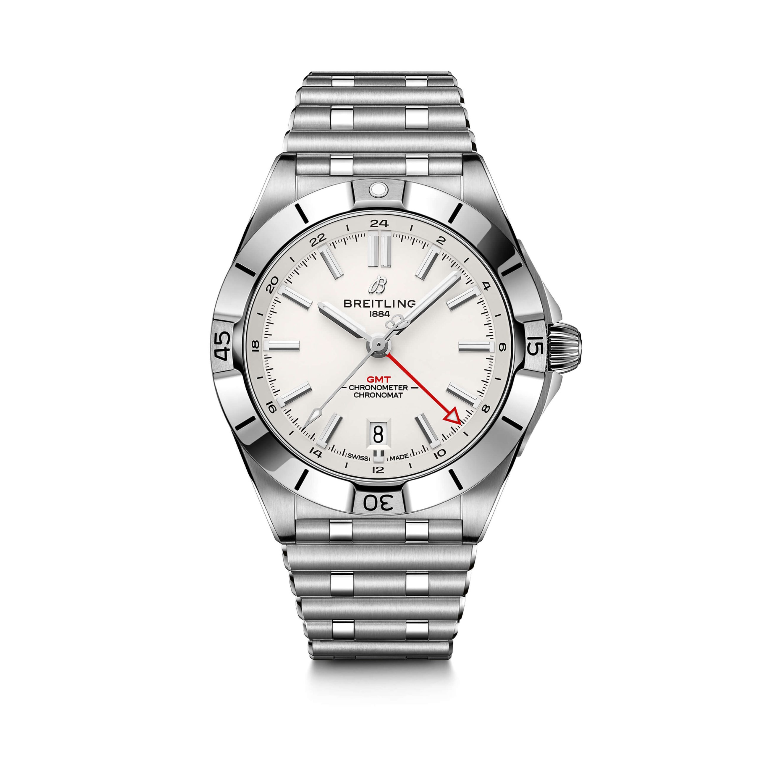 Breitling Chronomat Automatic GMT 40 Watch Steel Case White Dial, 40mm