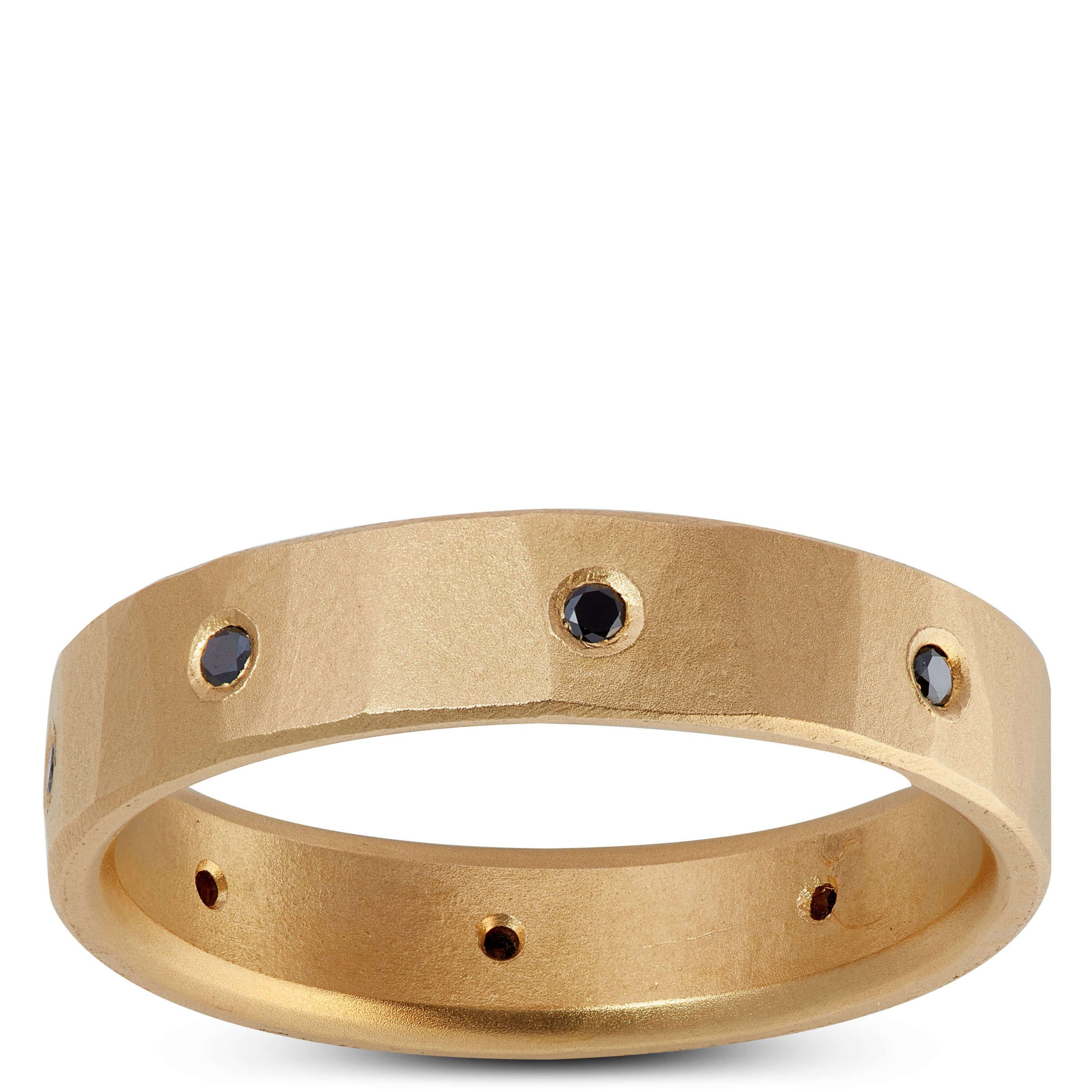 Hand Forged Band with 8 Black Diamonds, 22k Yellow Gold 5mm