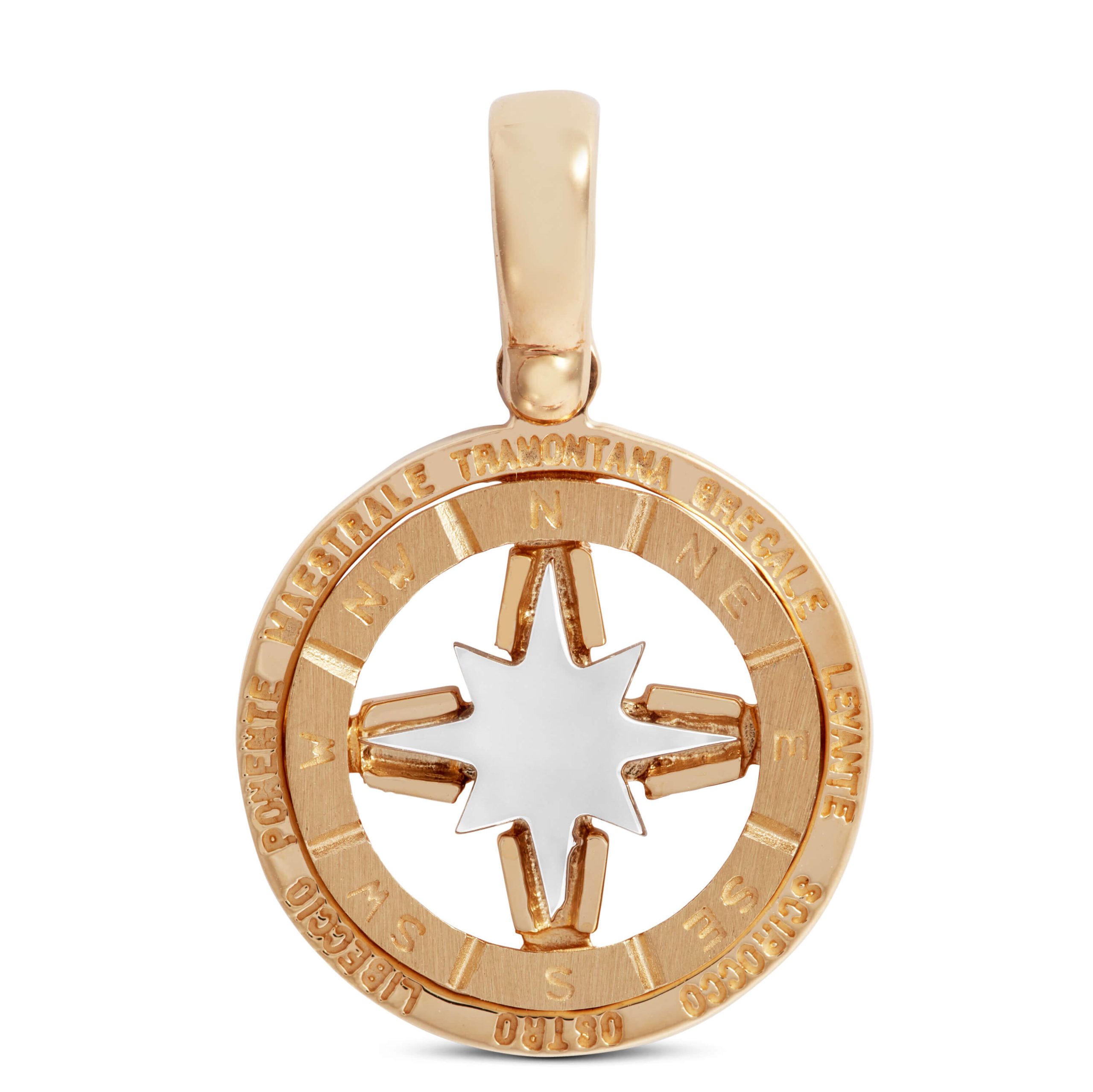 Toscano Two Tone Compass Charm, 14K Gold