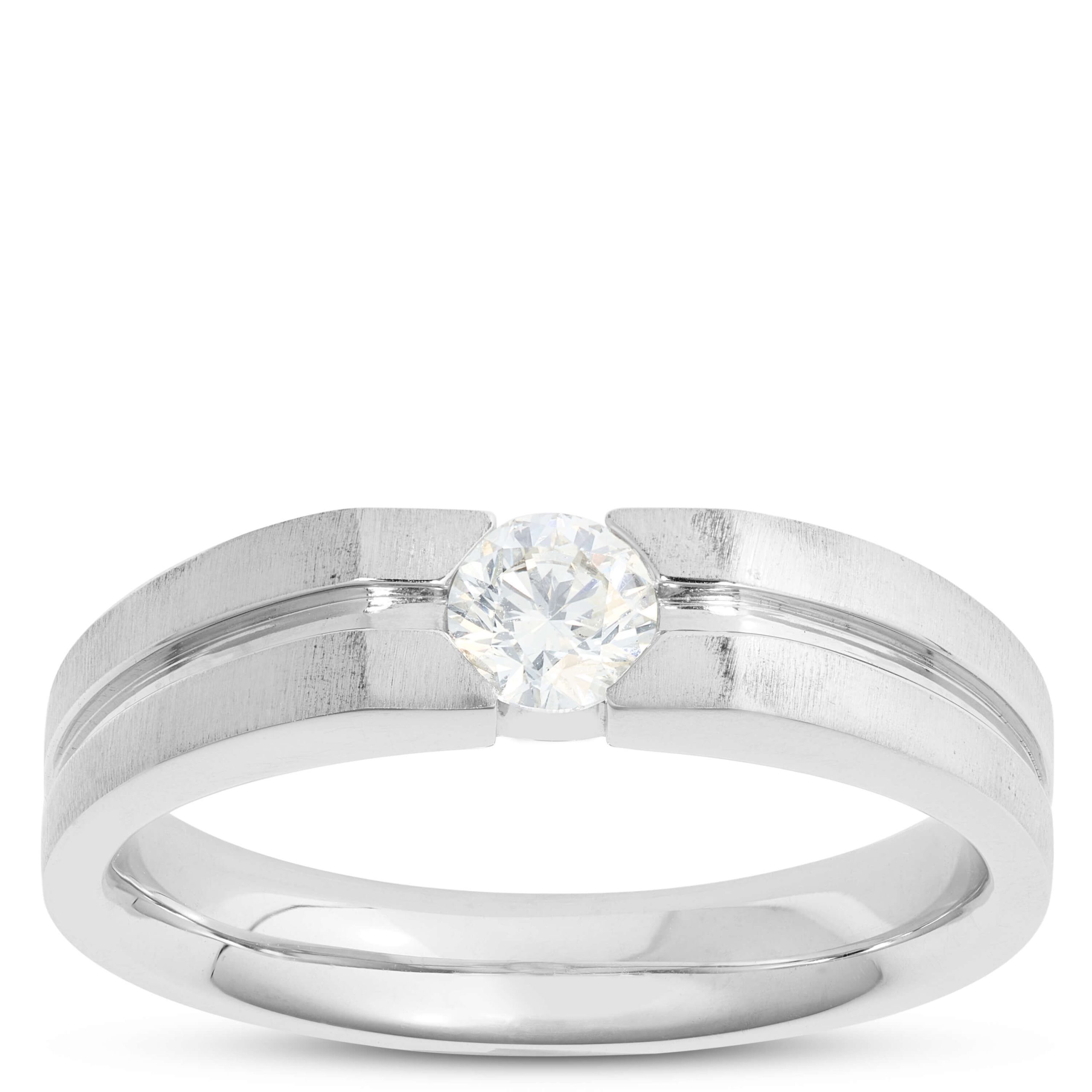 Gents Negative Channel Diamond Ring, 18K White Gold