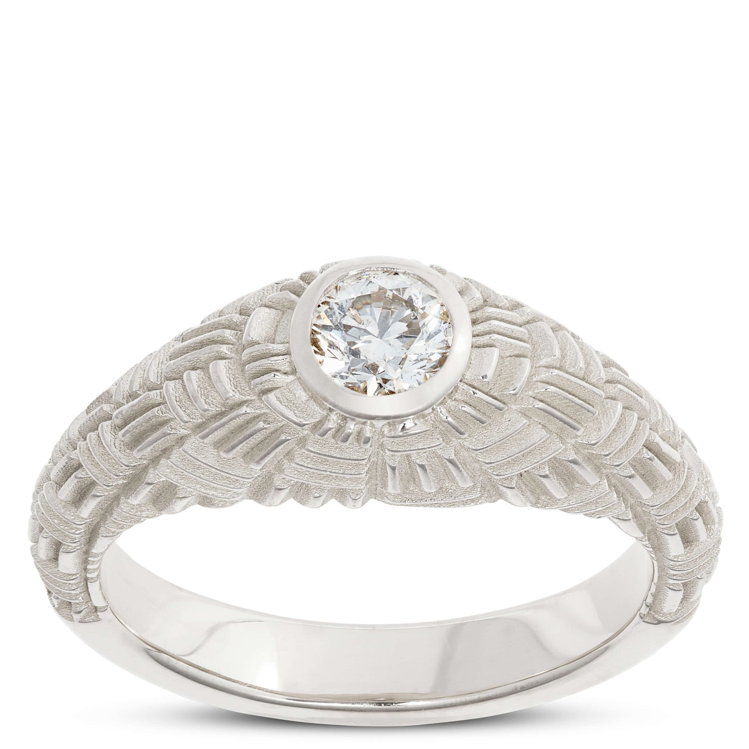 Gents Fluted Shank Diamond Ring, 18K White Gold