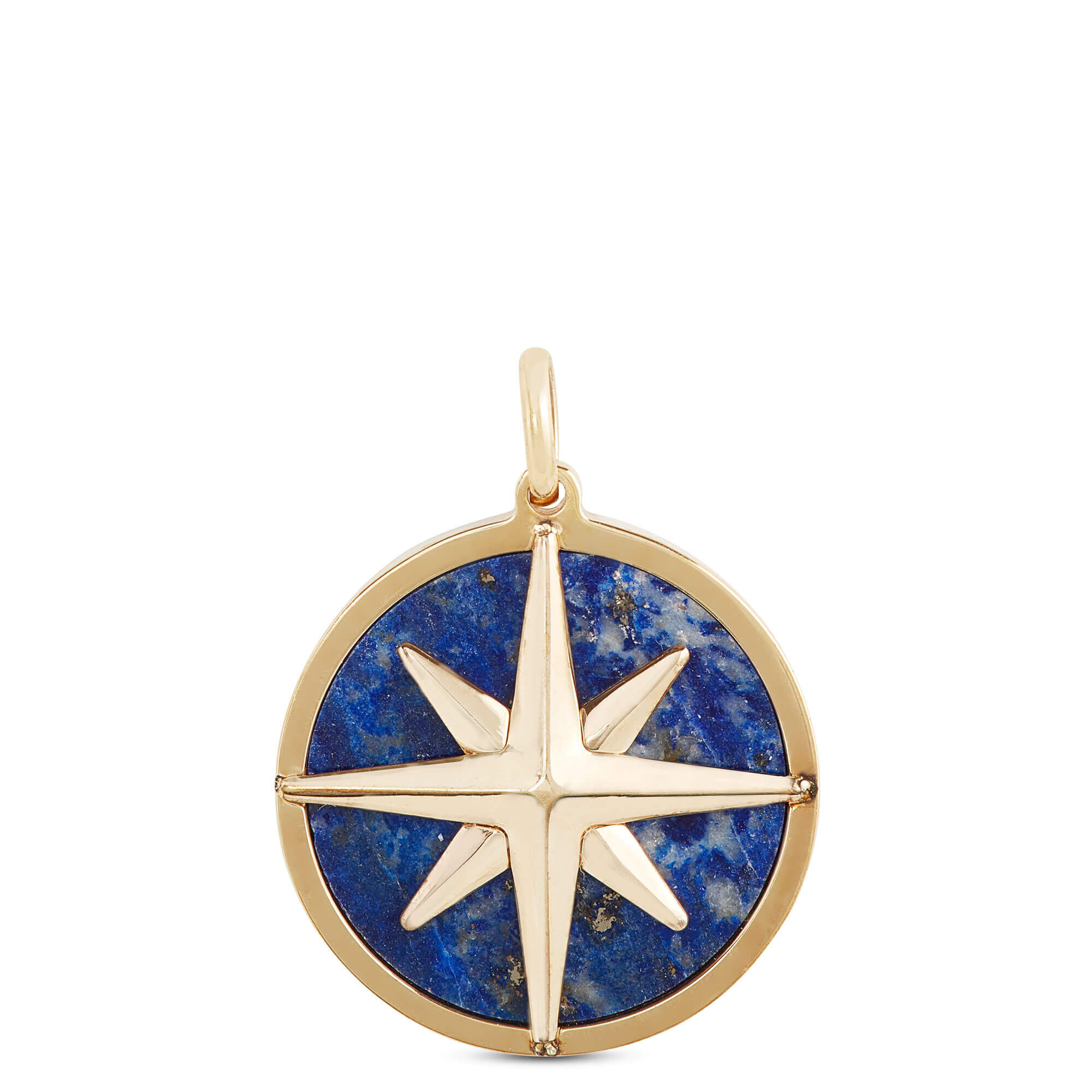 Toscano Lapis Compass Pendant in 14K Yellow Gold