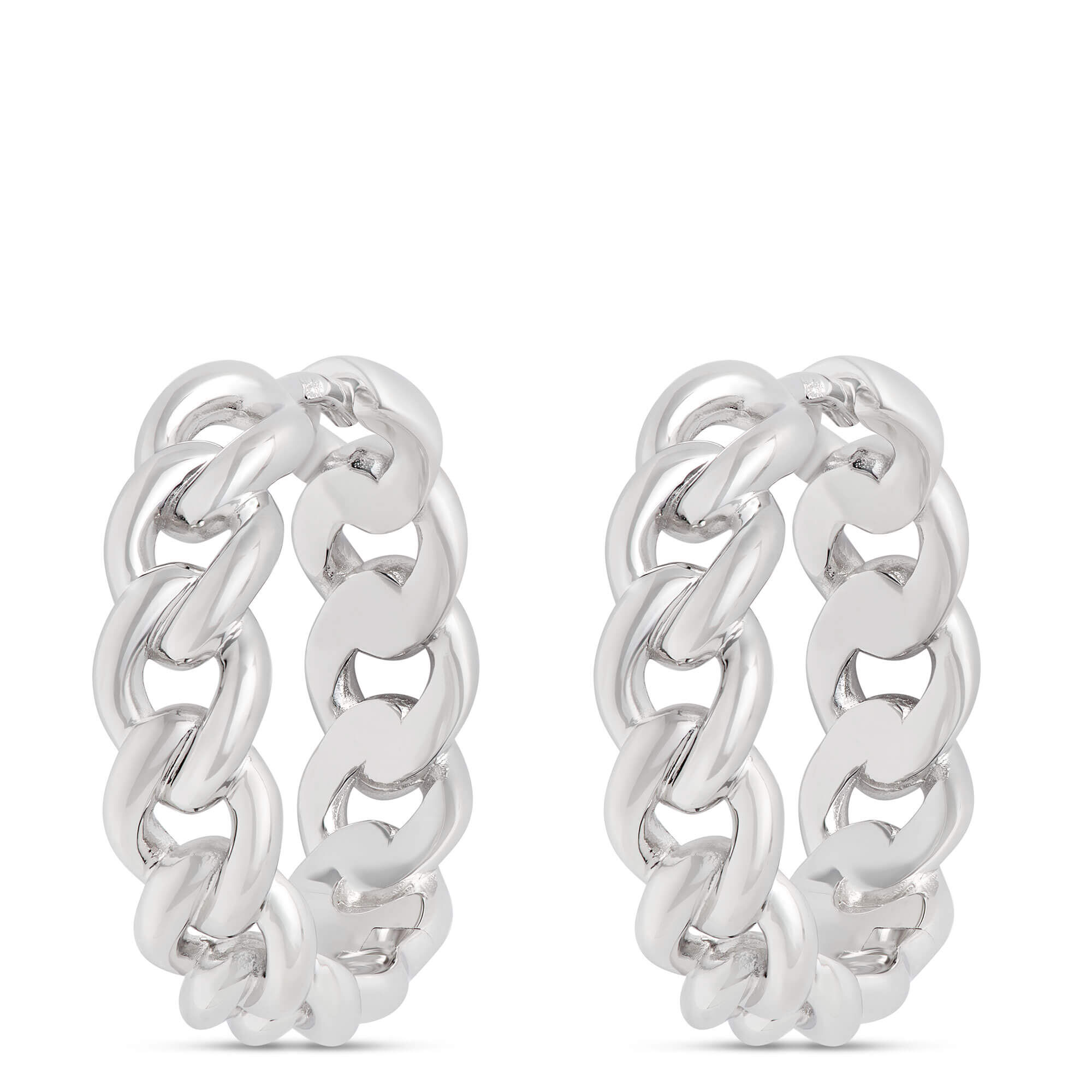 17MM Linked Hoop Earrings, Sterling Silver