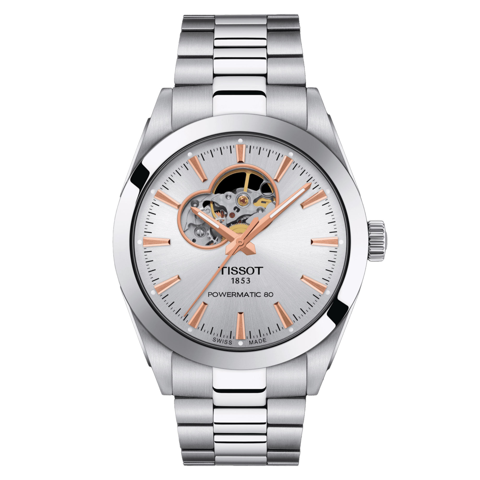 Tissot Gentleman Powermatic 80 Open Heart Silver Dial, 40mm