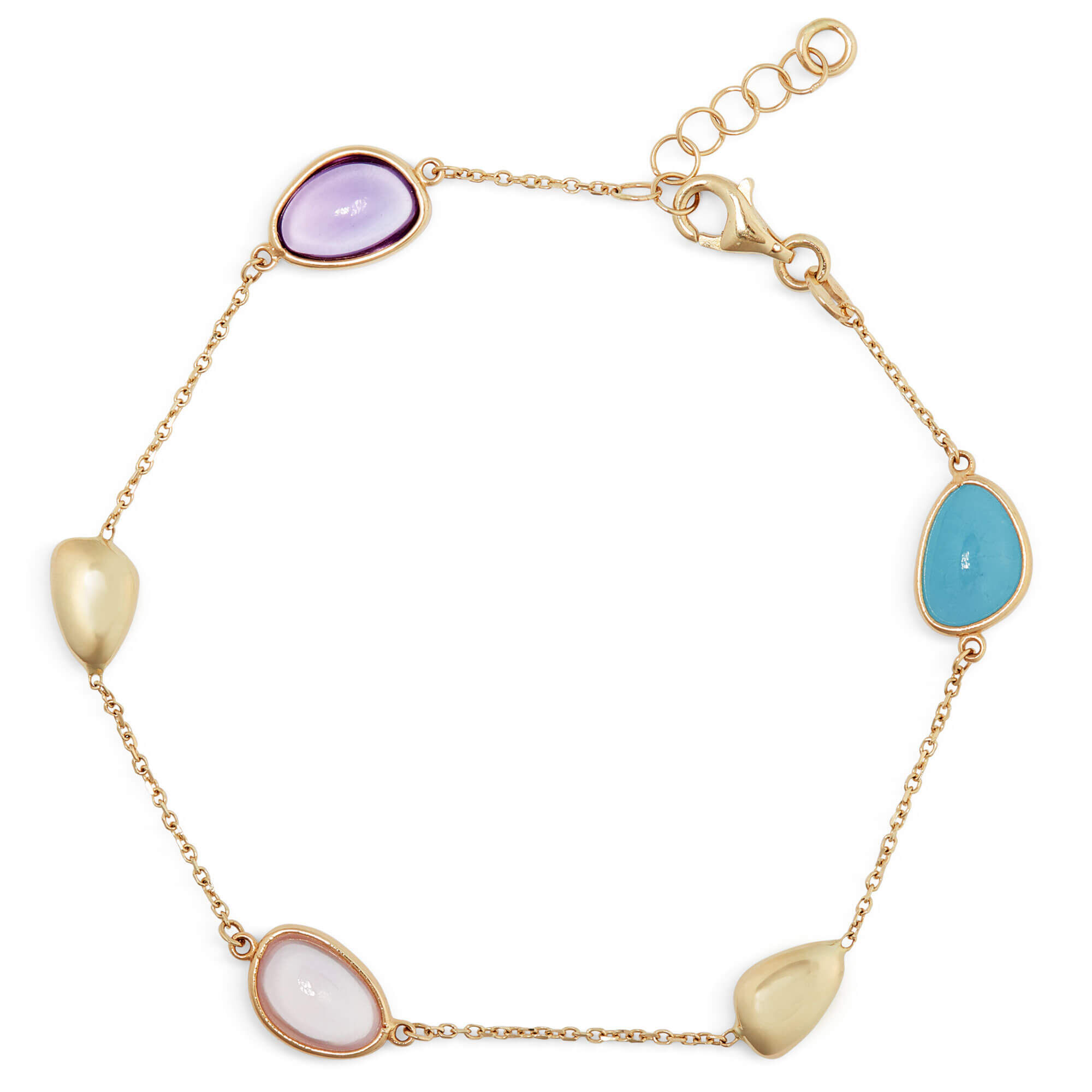 Toscano Rose Quartz and Aquamarine Bracelet, 14K Yellow Gold