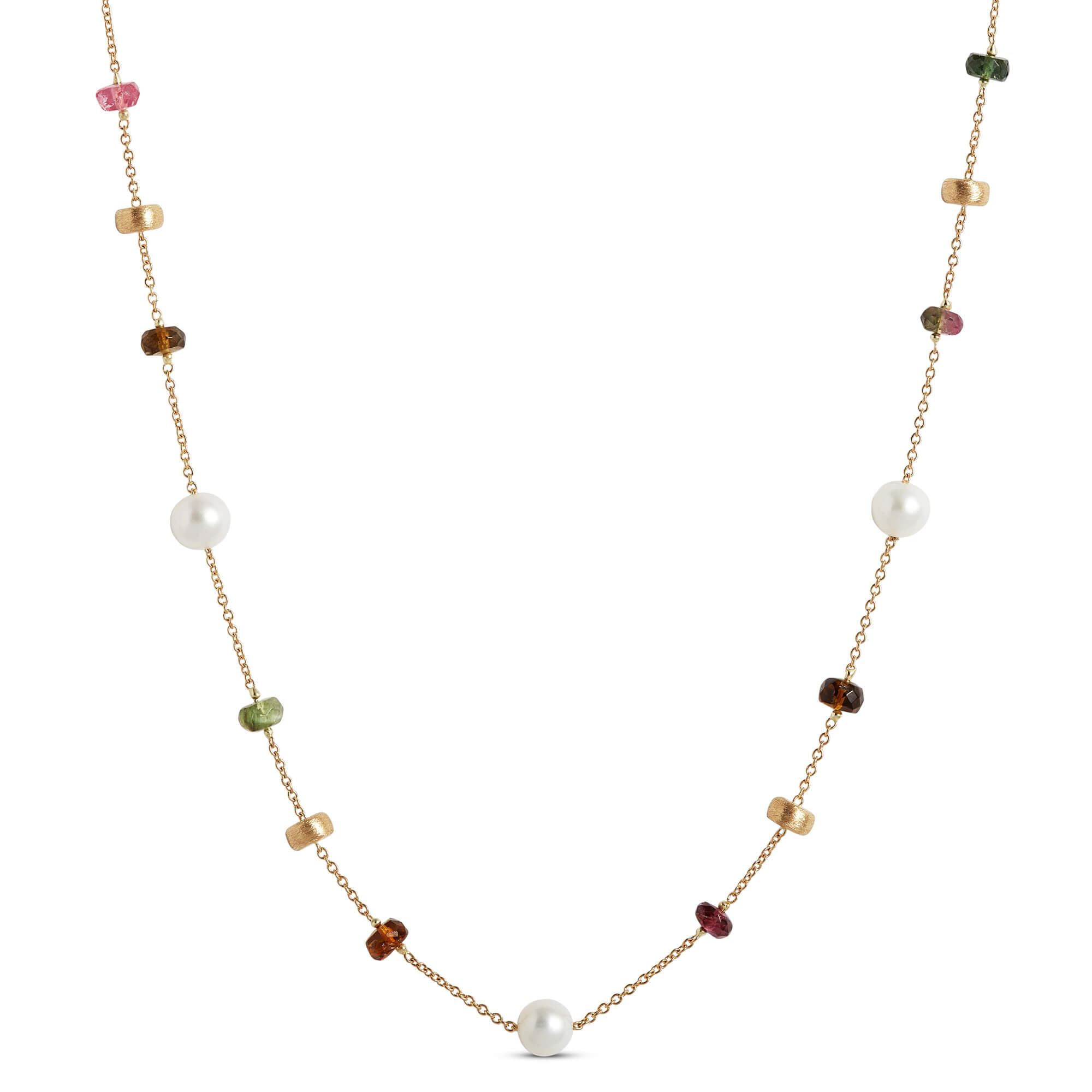 Toscano 24-Inch Multicolored Gemstone Bead Necklace, 14K Yellow Gold