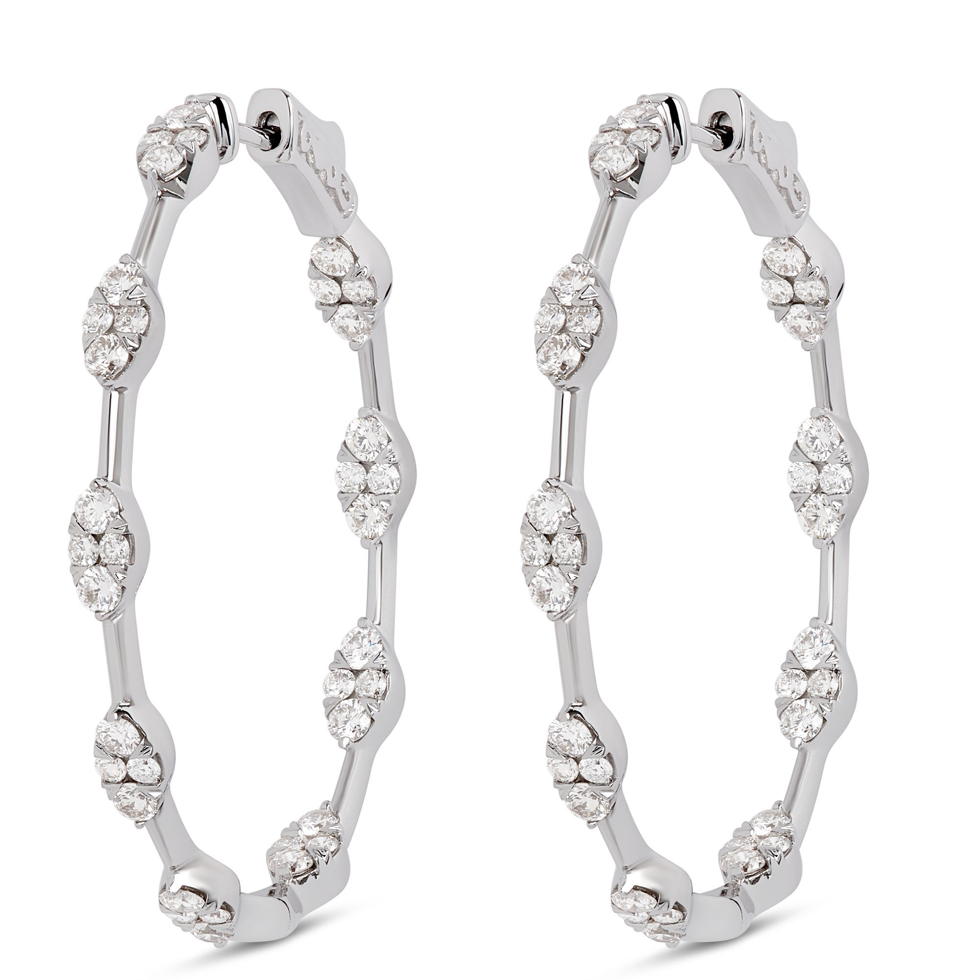 Marquise Diamond Cluster Hoop Earrings, 18K White Gold