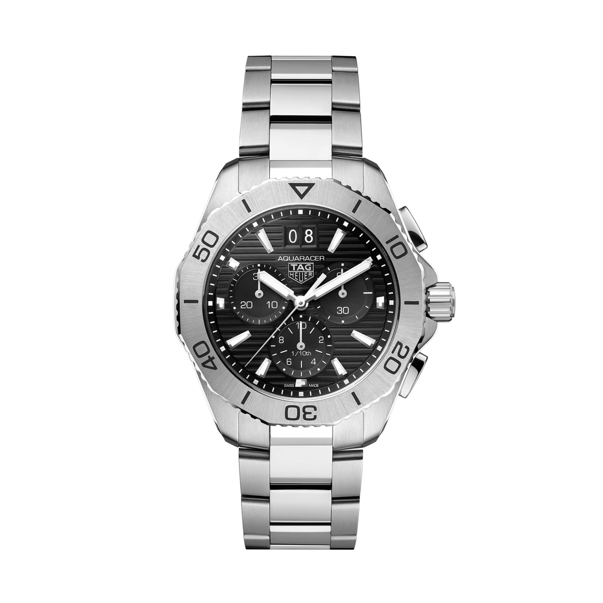 TAG Heuer Aquaracer Professional 200 Date Watch Black Dial Steel Bracelet, 40mm