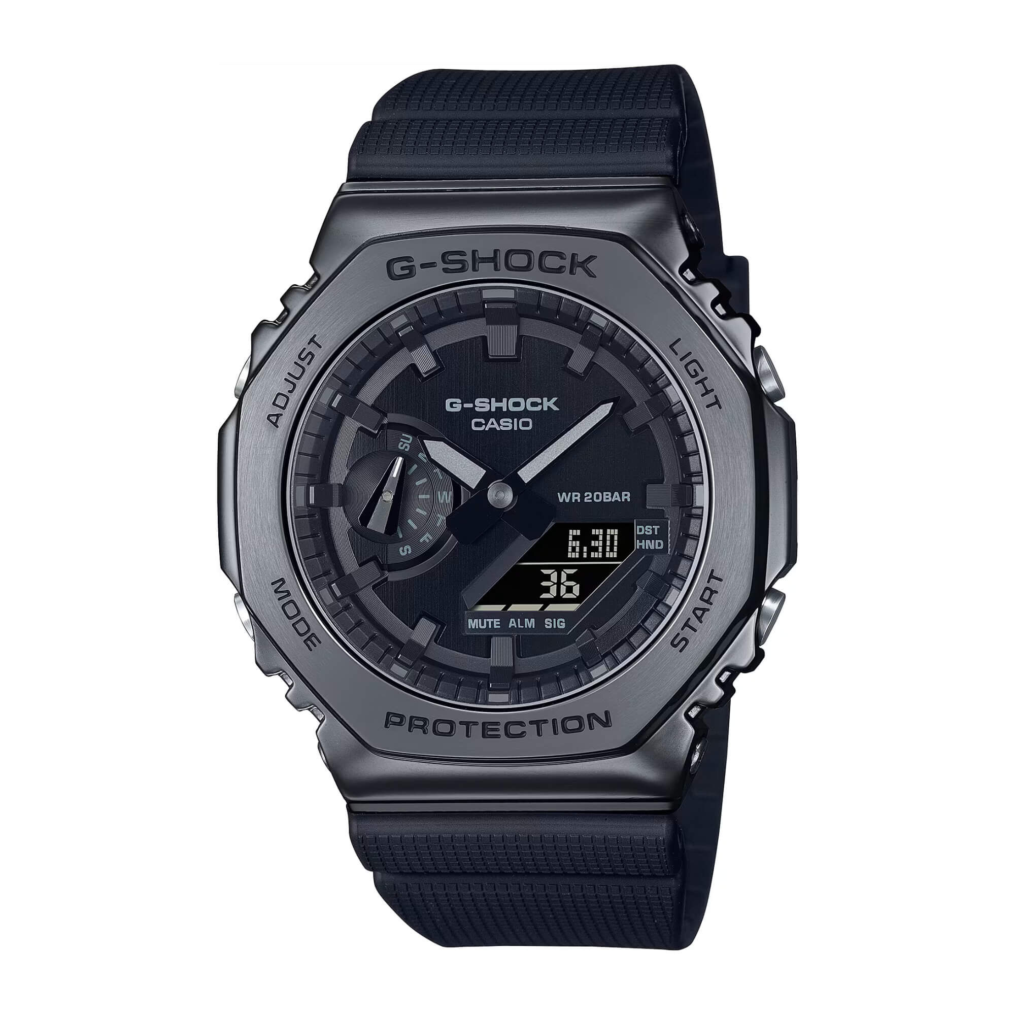G-Shock Analog Digital Watch Black Dial Black Resin Strap, 49.3mm