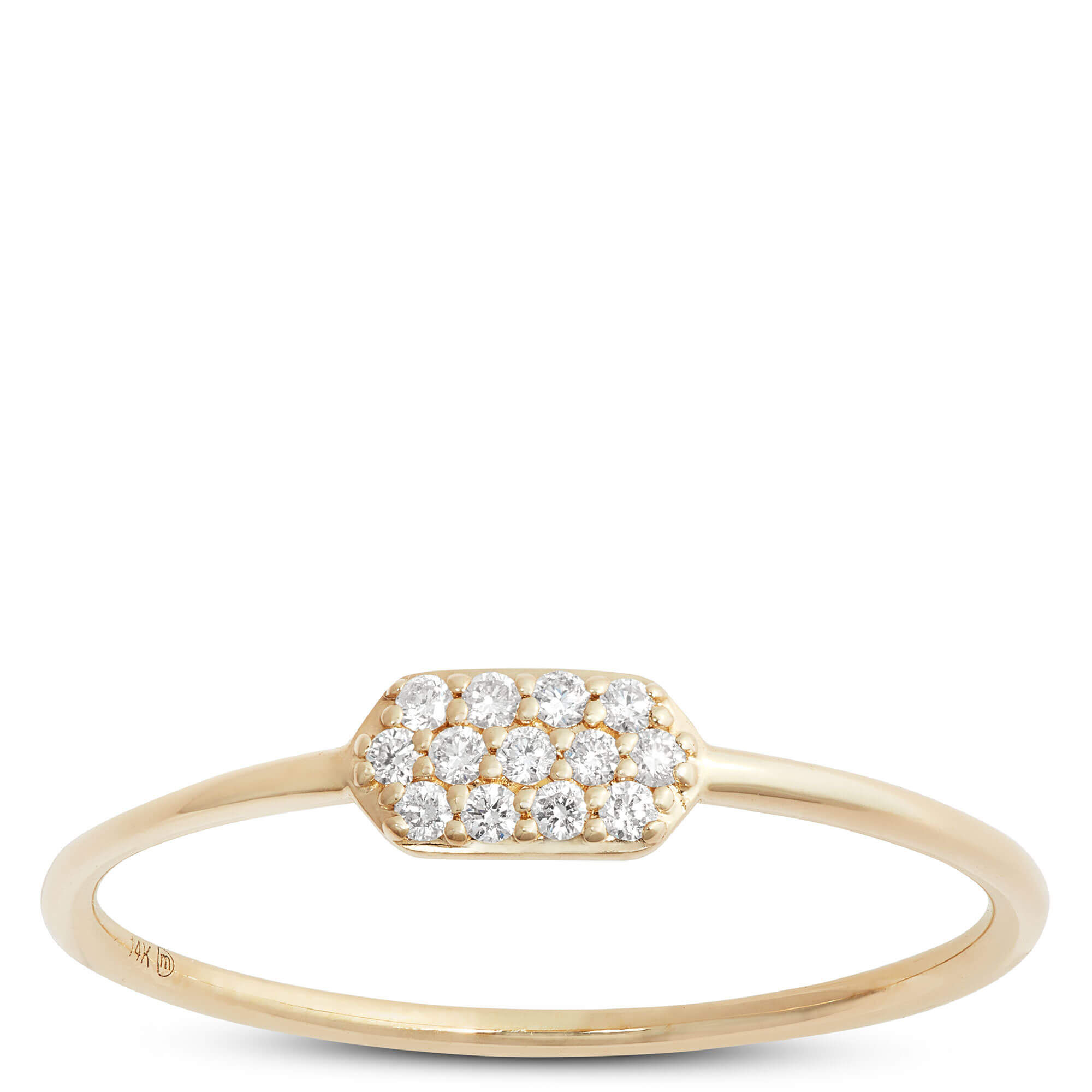Rectangle Pave Diamond Ring, 14K Yellow Gold