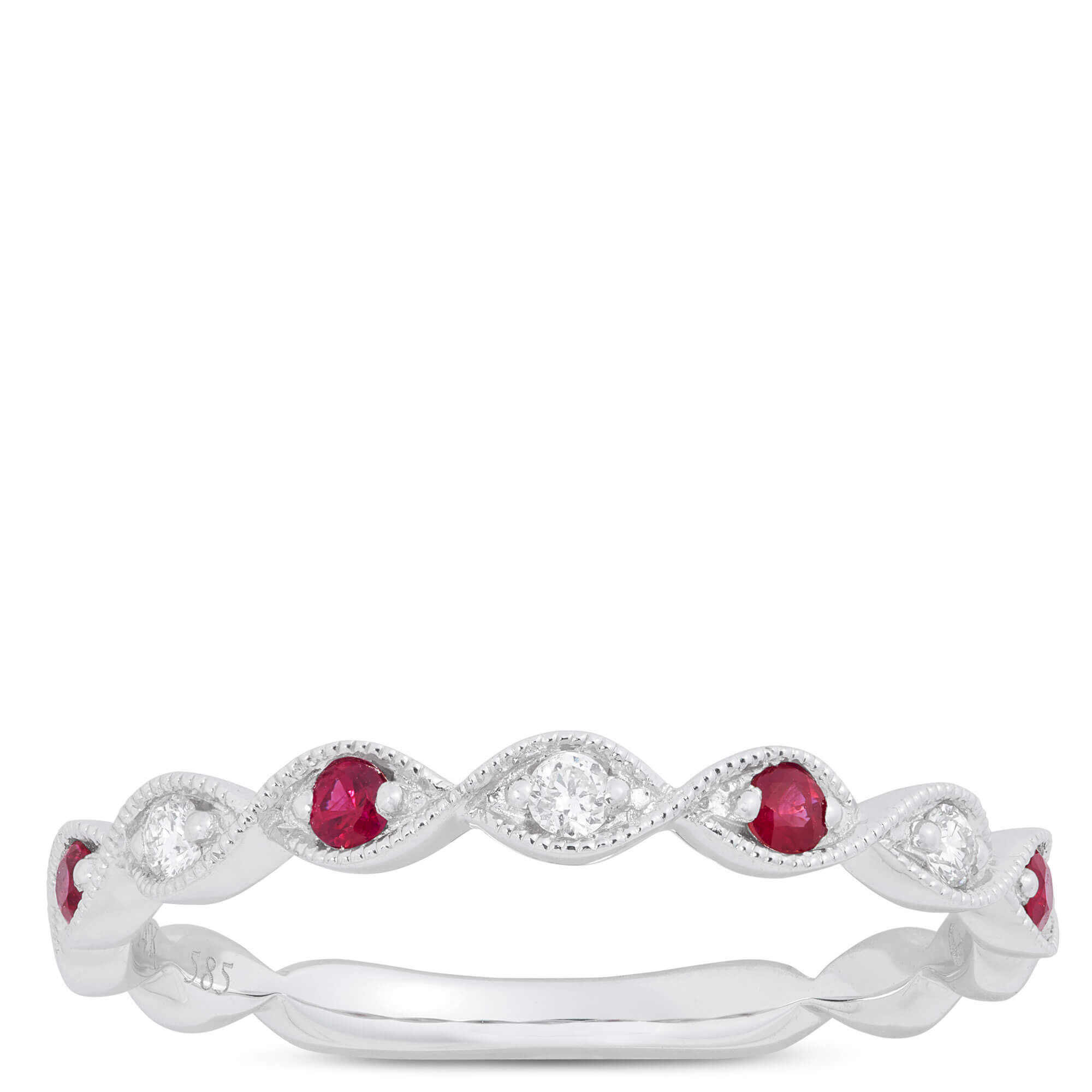 Diamond and Ruby Ring, 14K White Gold