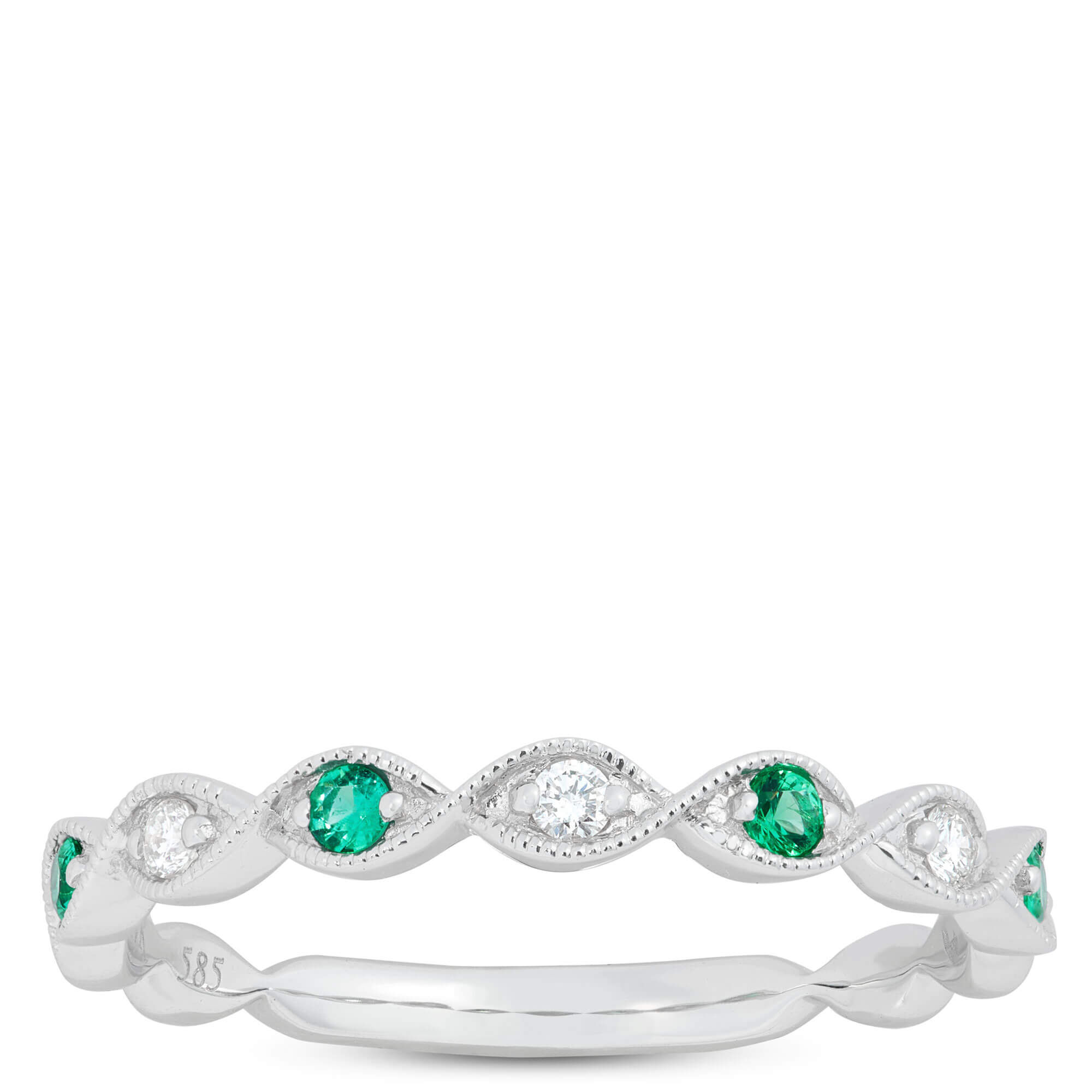 Emerald and Diamond Ring, 14K White Gold