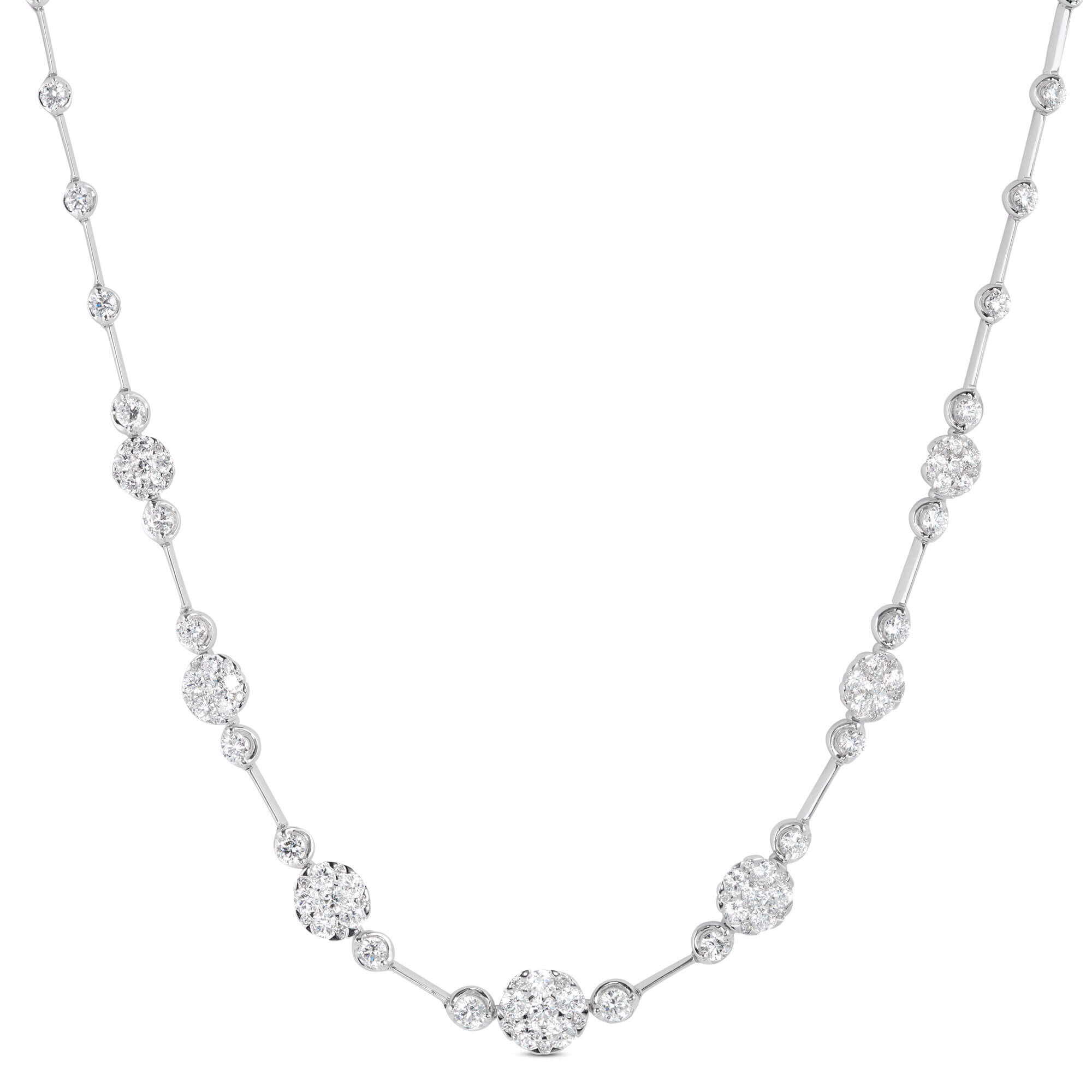 Round Cluster Diamond Necklace, 14K White Gold