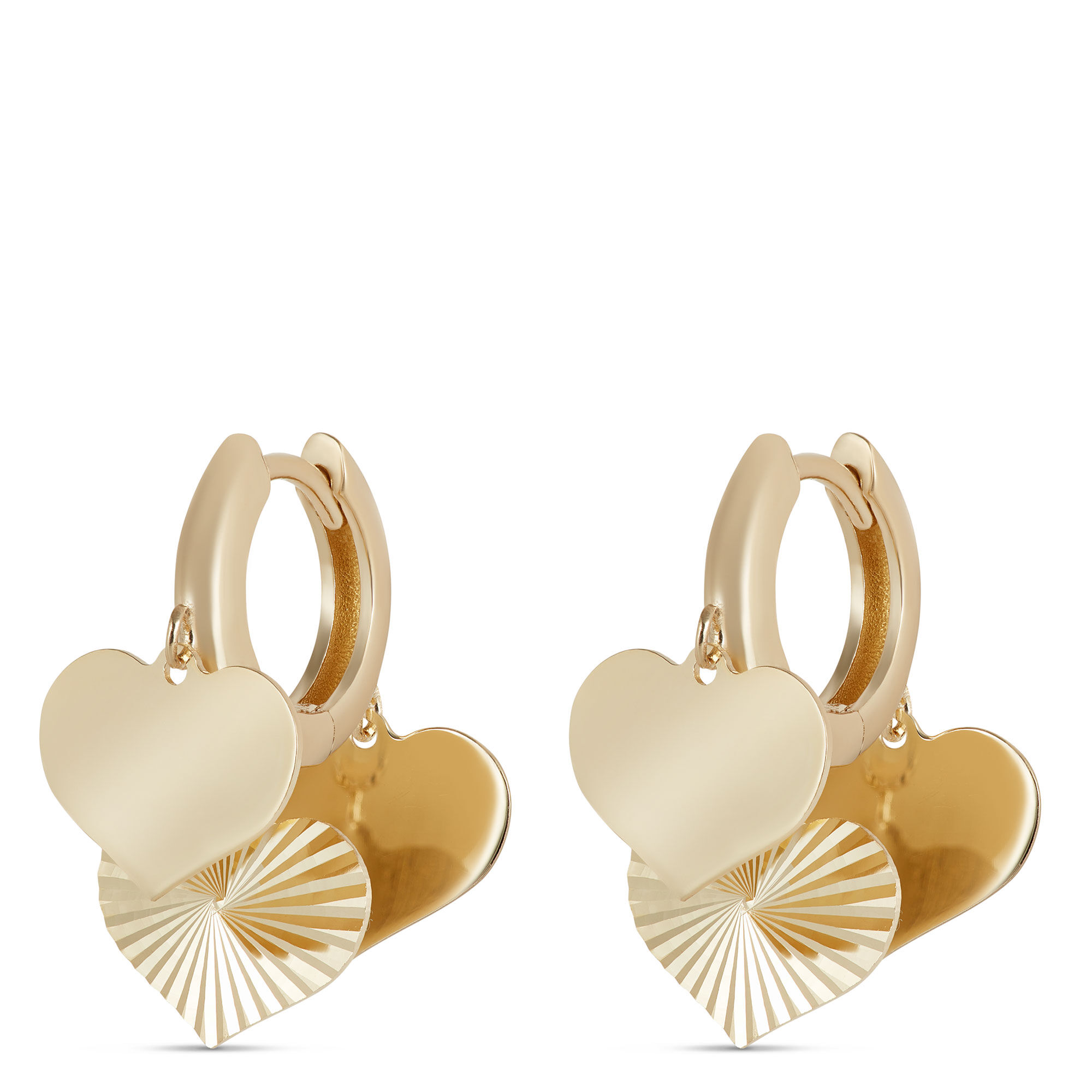 Heart Shaped Dangle Hoop Earrings in 14K Yellow Gold