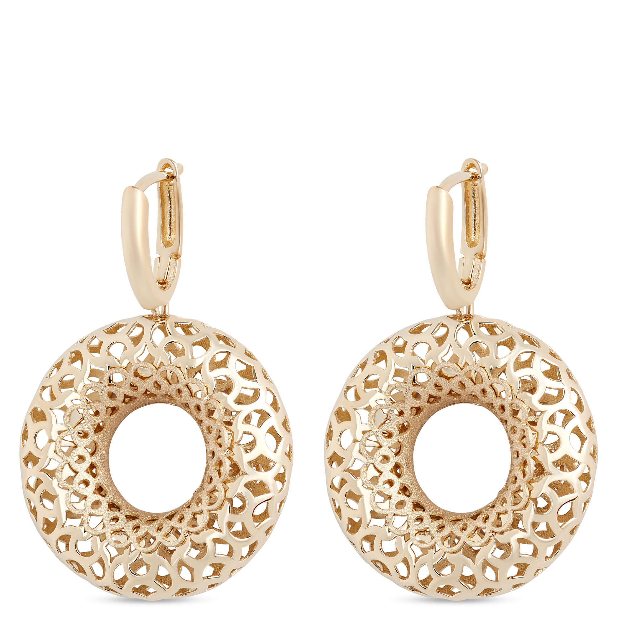Toscano Lattice Donut Hoop Earrings, 14K Yellow Gold