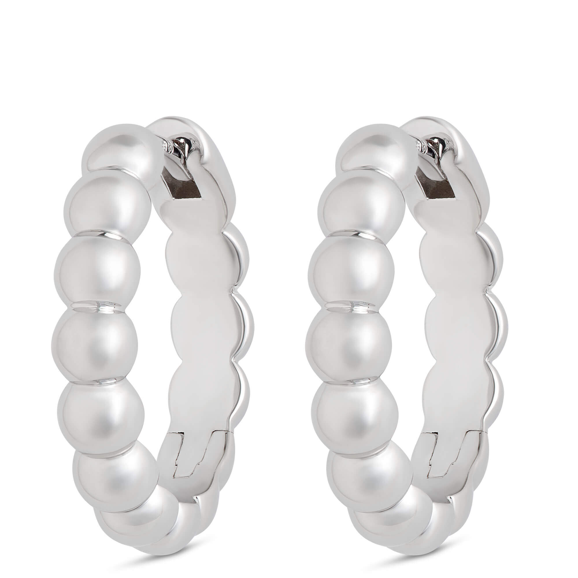 14MM Beaded Hoop Earrings, Sterling Silver