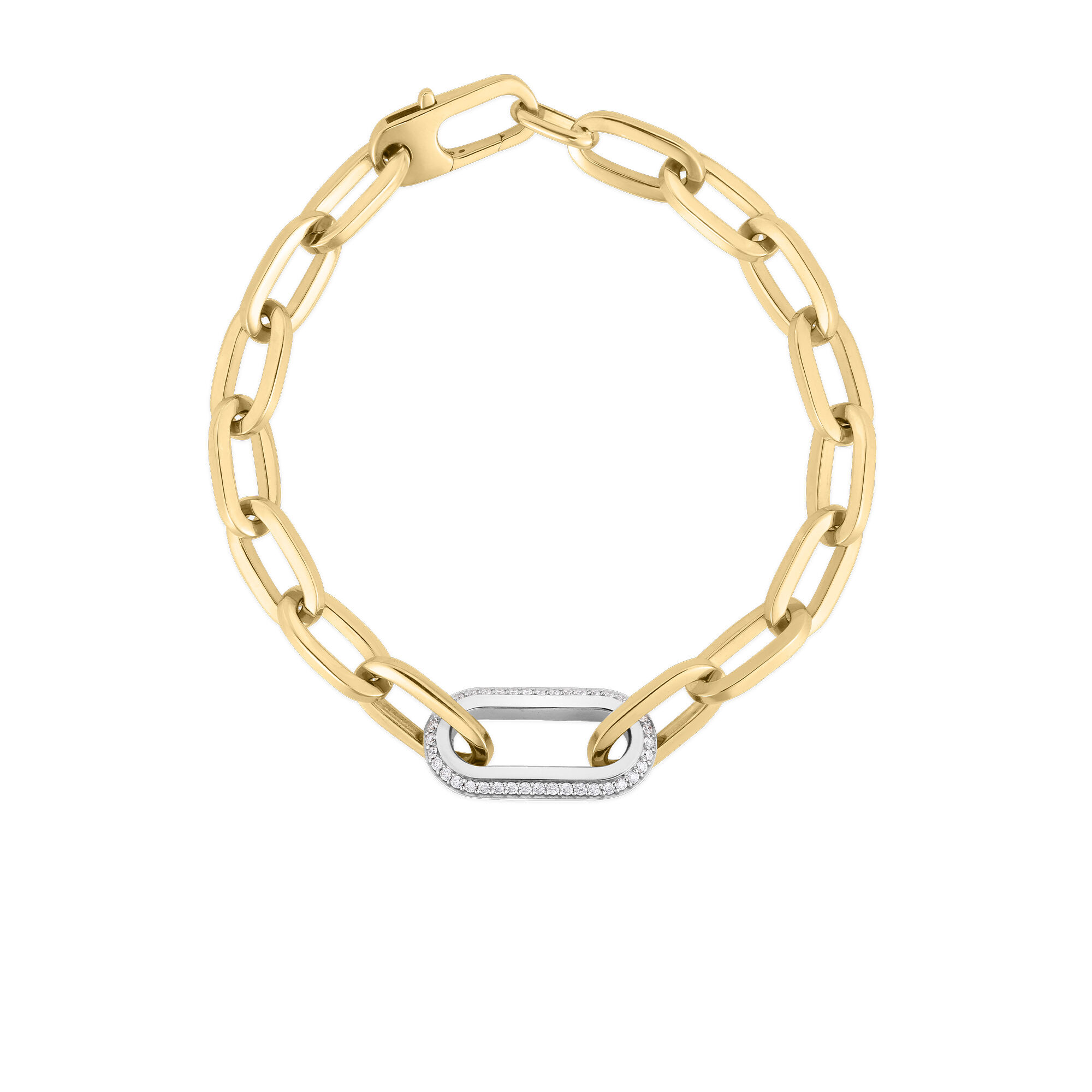 Roberto Coin 18k Yellow/White Designer Gold Single Large Diamond Link Paperclip Bracelet