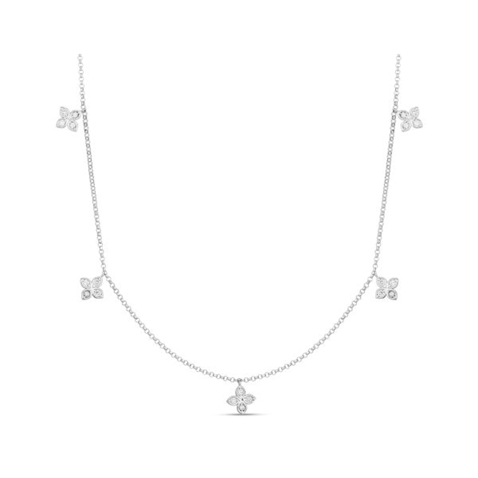 Roberto Coin Flower Station Dangle Necklace 18K White Gold, 17"