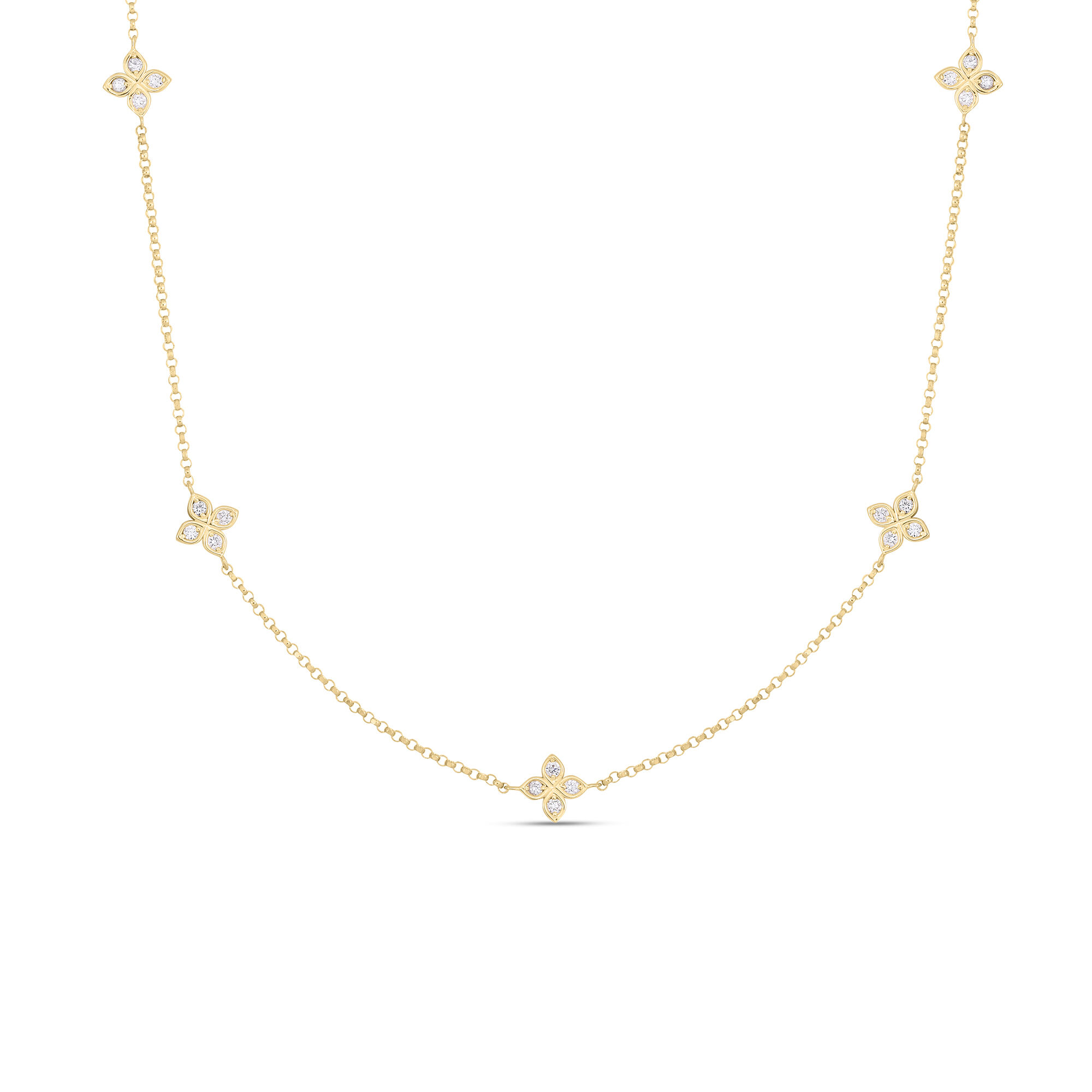 Roberto Coin 18K Yellow Gold Love By The Inch 5 Station Flower Necklace