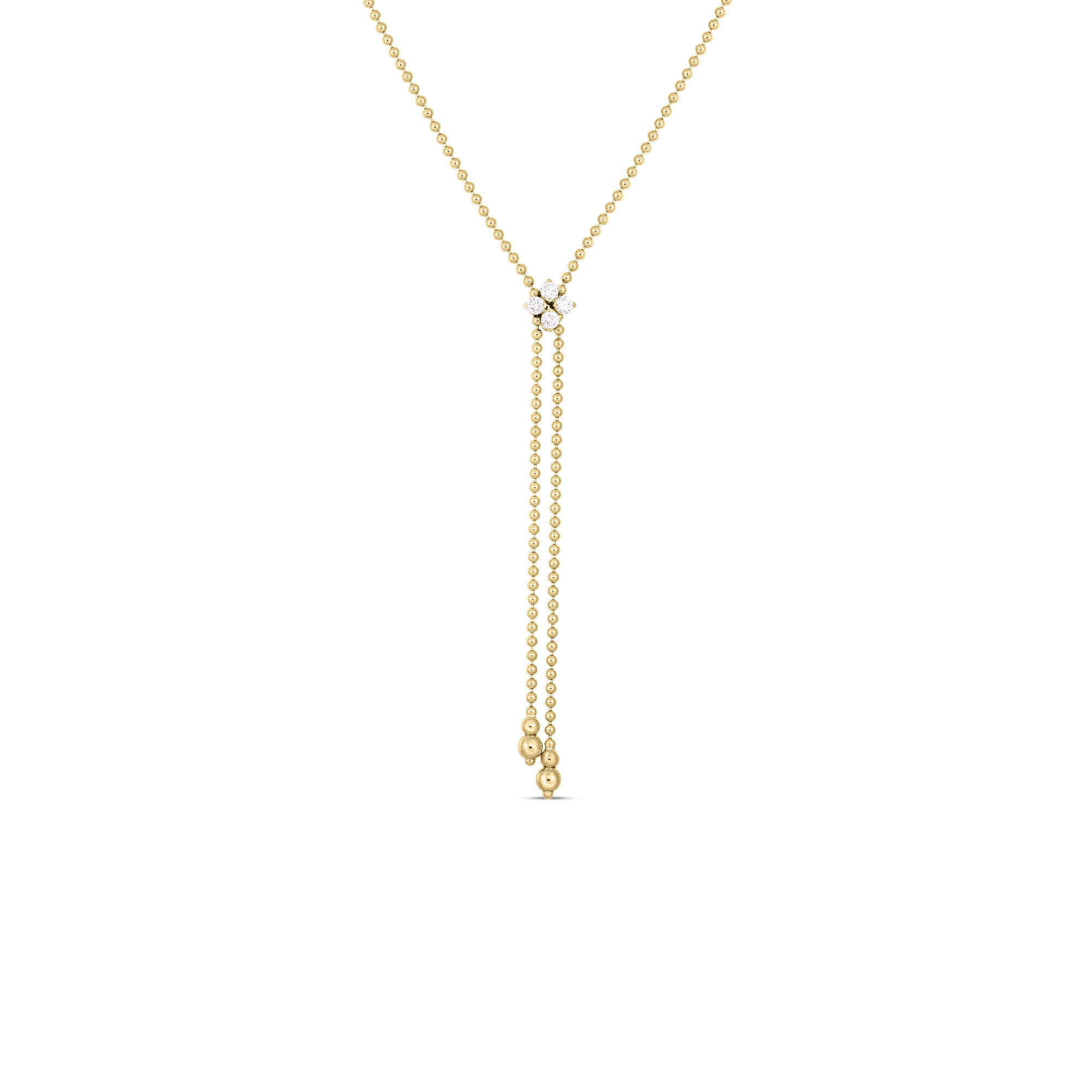 Roberto Coin Love In Verona Diamond Flower Lariat Necklace 18K Yellow Gold, 23 Inches