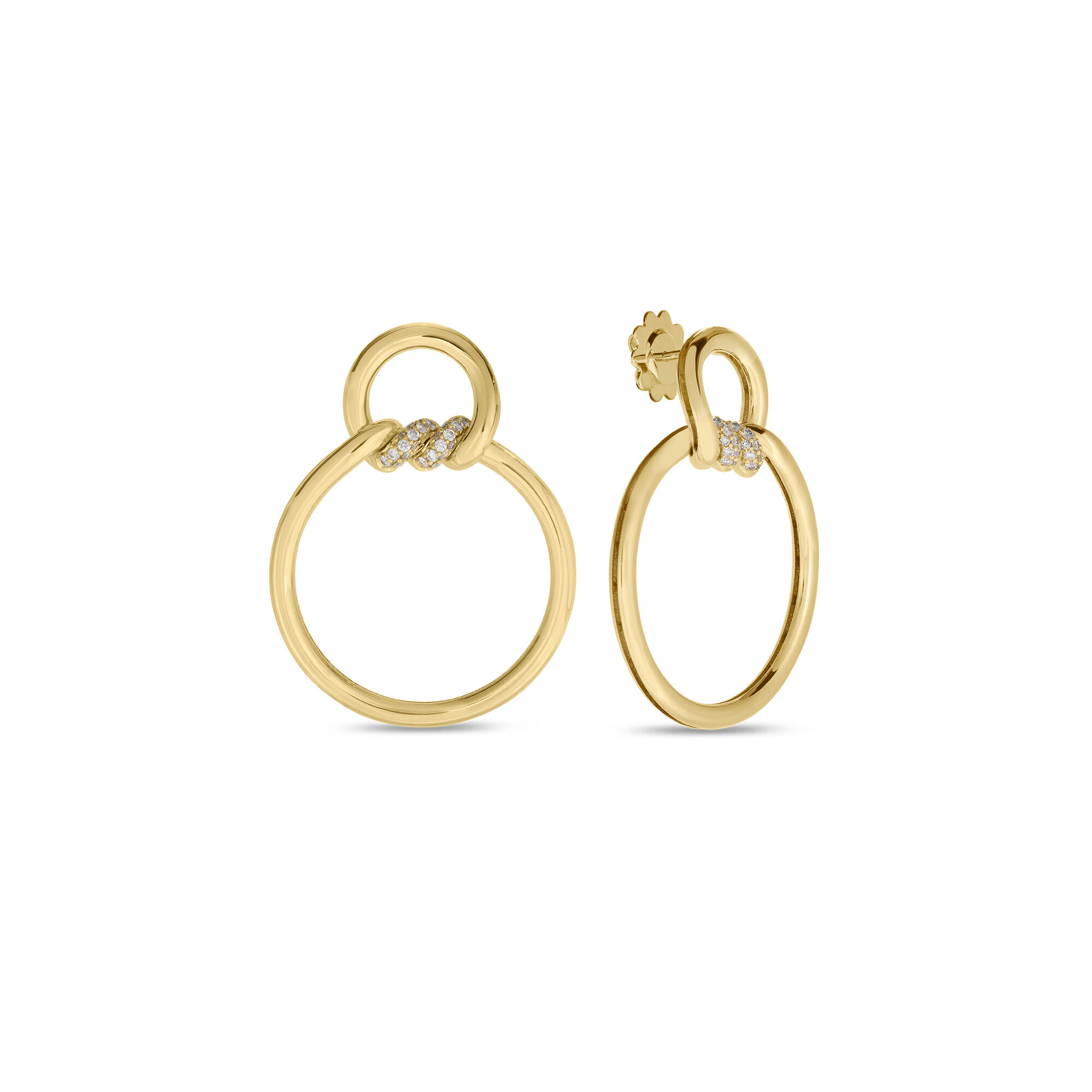 Roberto Coin Cialoma Diamond Twisted Circle Drop Earrings 18K Yellow Gold.