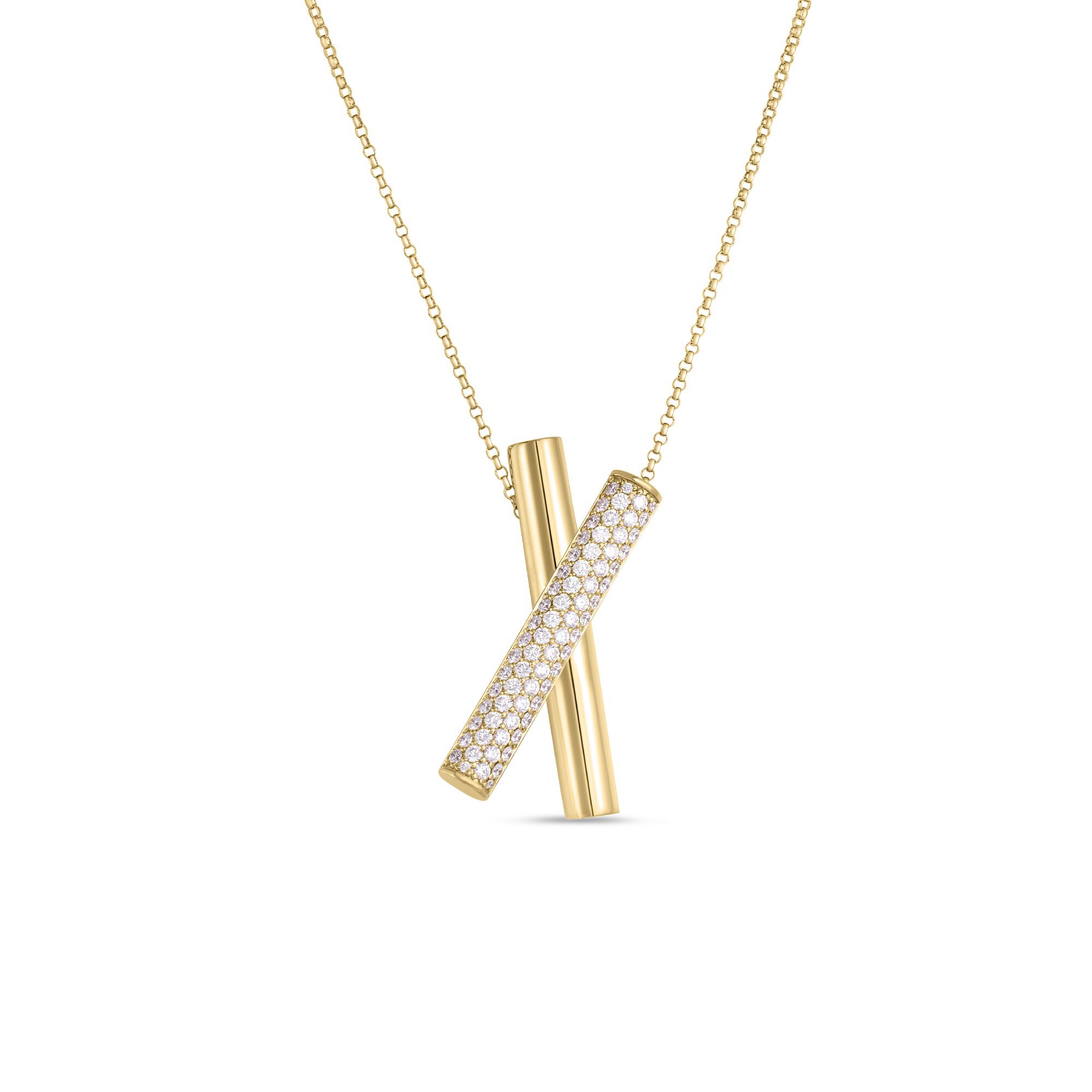 Roberto Coin Domino Diamond Crossover Necklace 18K Yellow Gold, 18 Inches