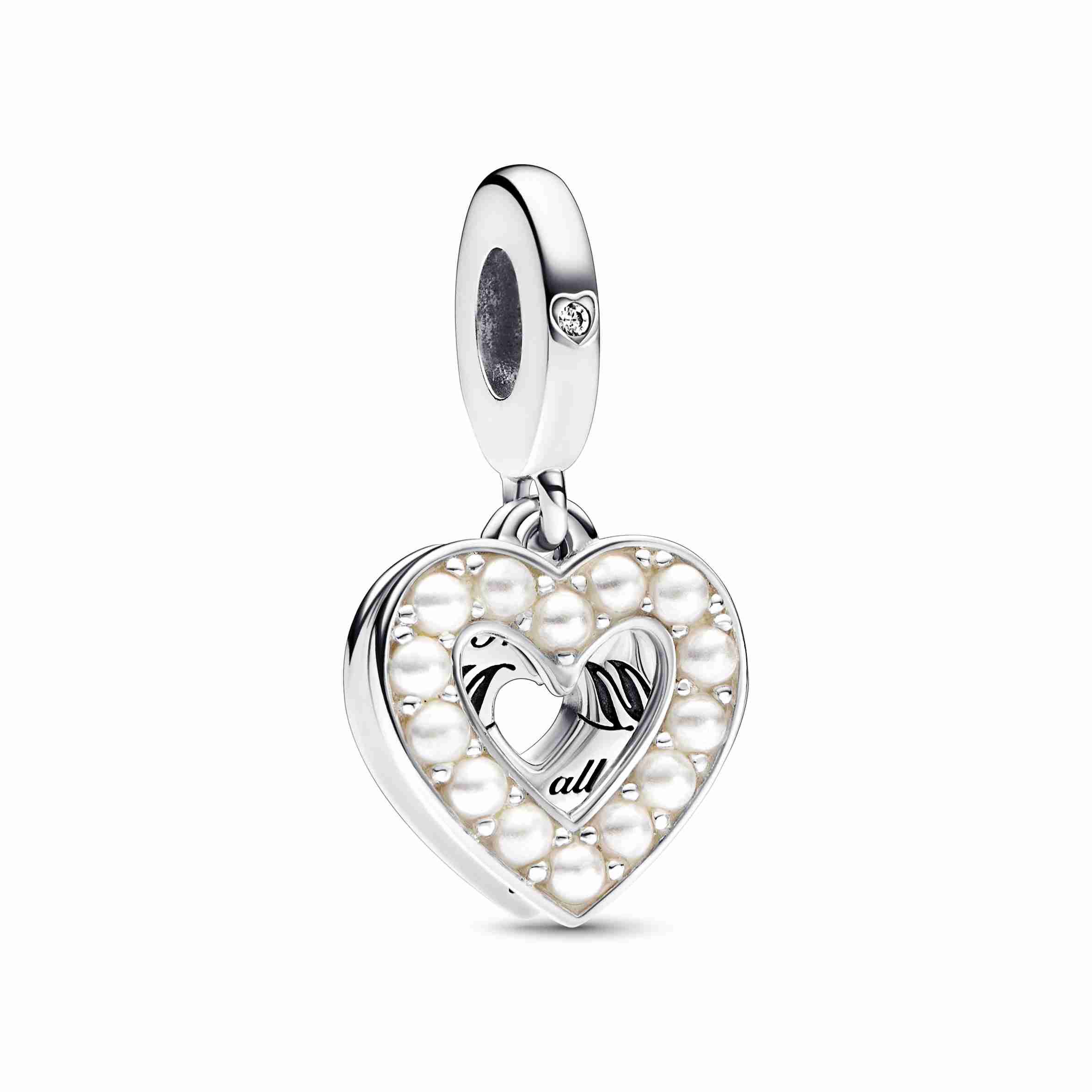 Pandora Pearlescent White Heart Double Dangle Charm