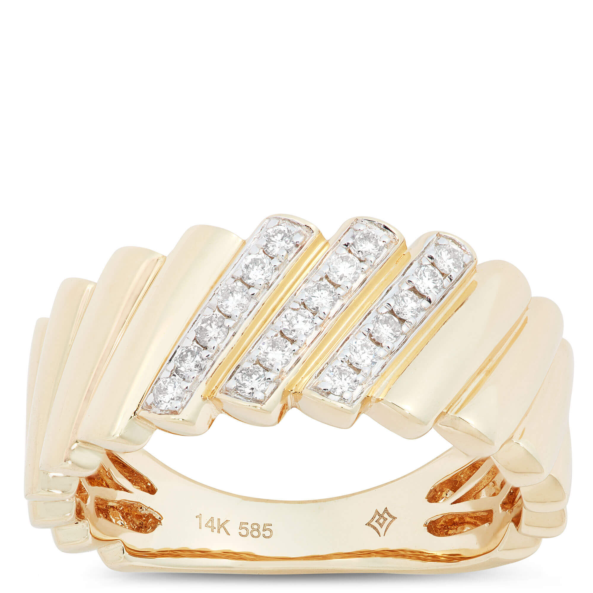 Three-Stripe Diamond Ring, 14K Yellow Gold