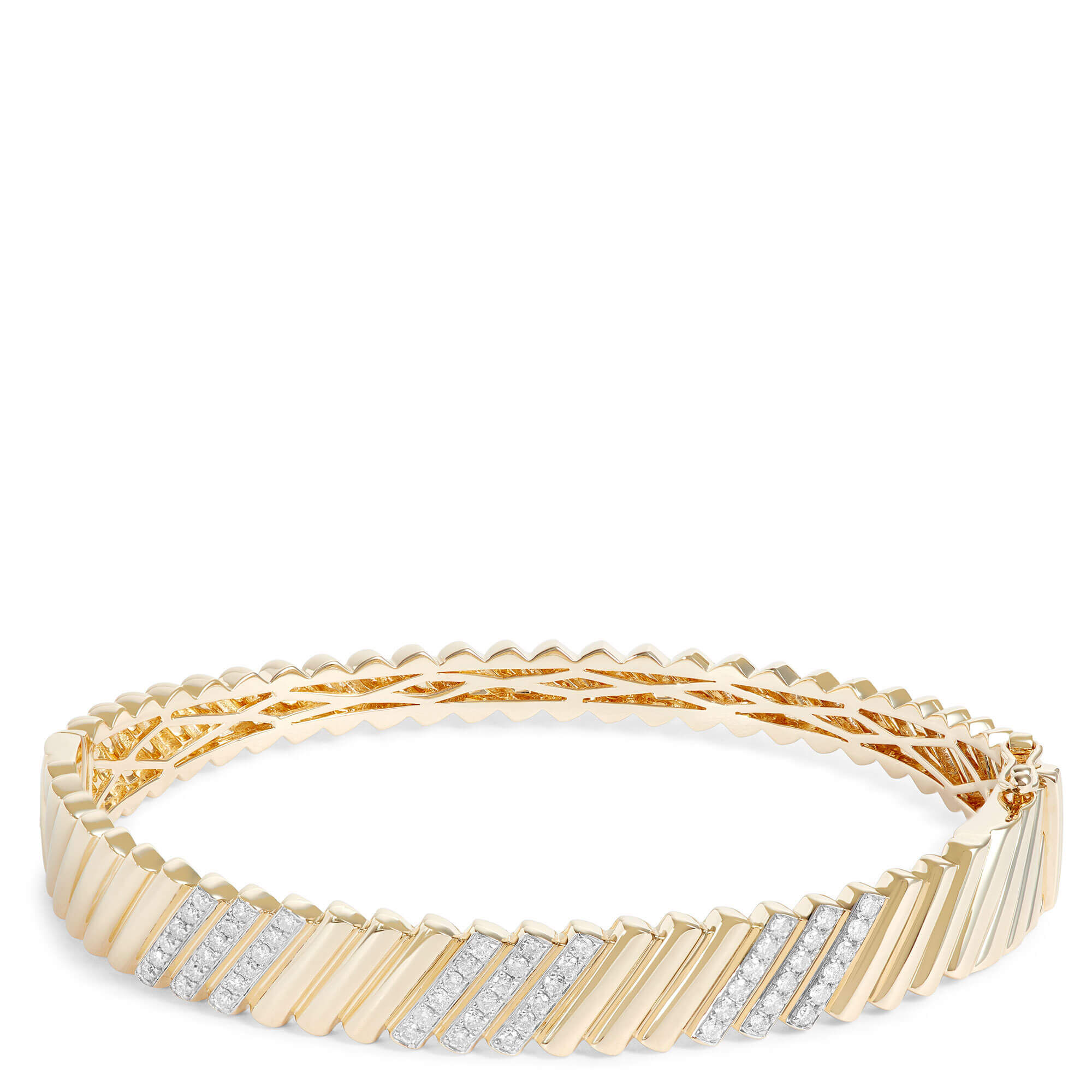Diagonal Lined Bangle Diamond Bracelet, 14K Yellow Gold