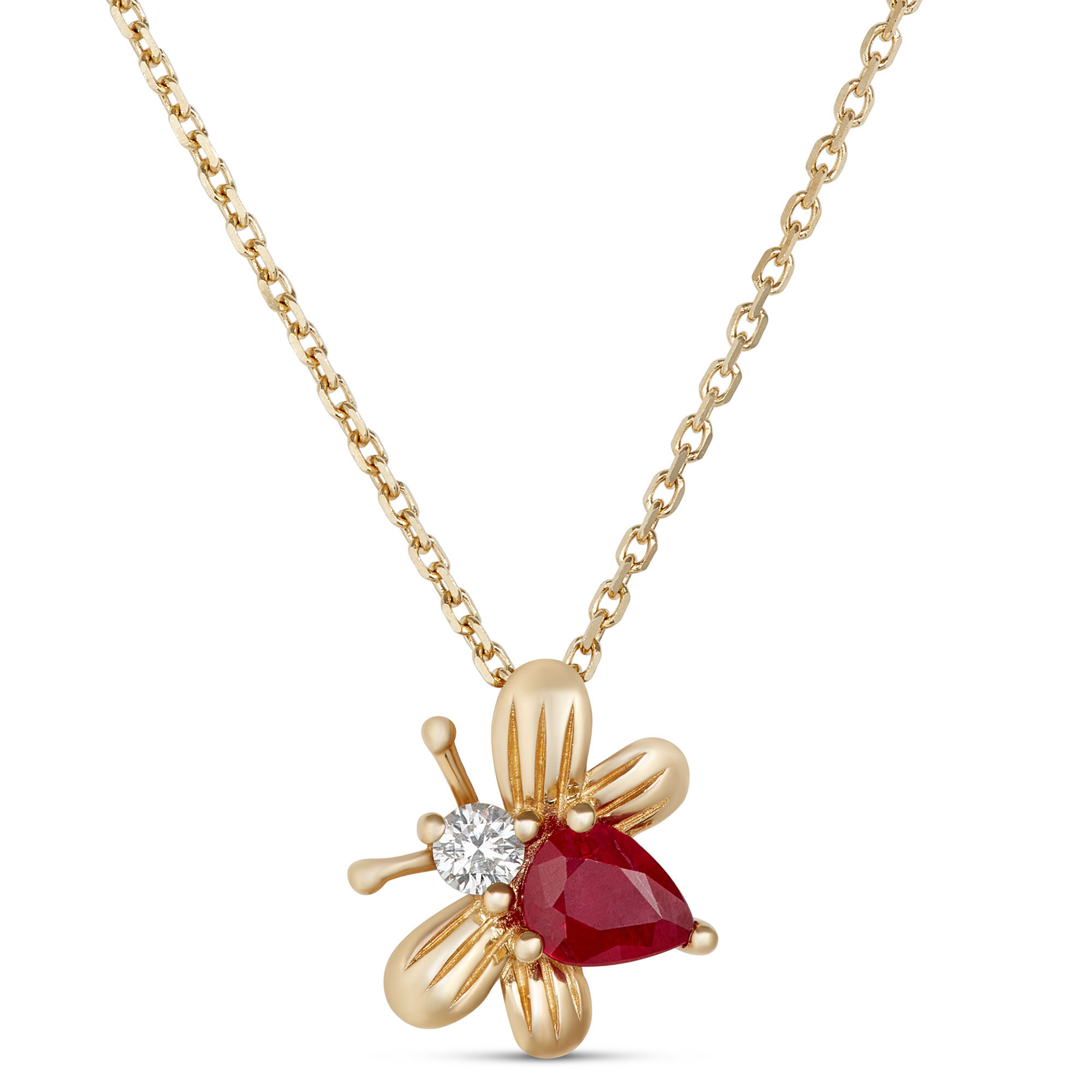 Ruby Bumble Bee Pendant, 14K Yellow Gold