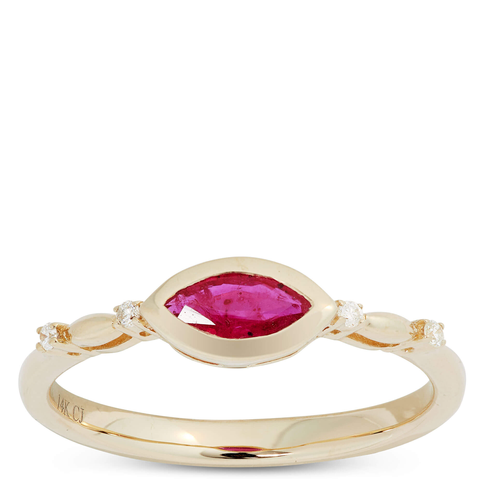 Marquise Cut Ruby Ring, 14k Yellow Gold