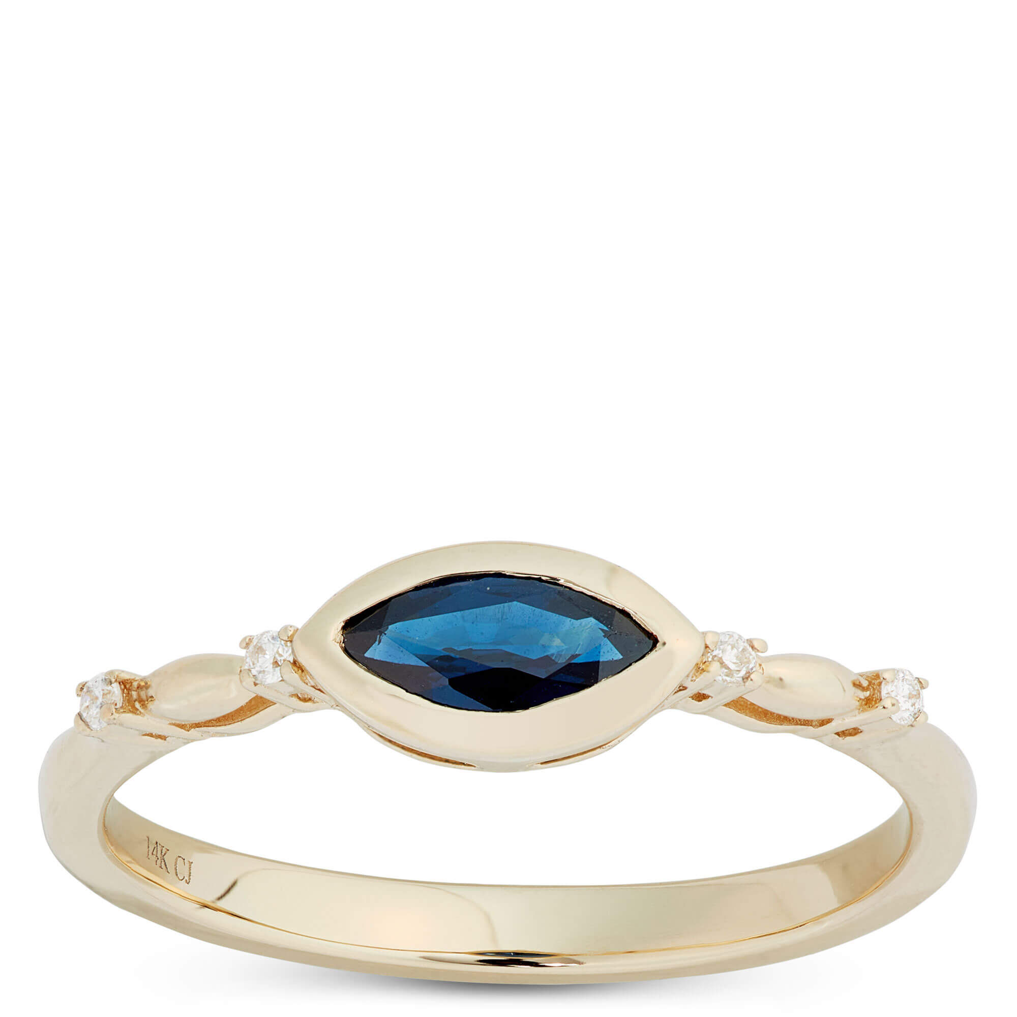 Marquise Cut Sapphire Ring, 14K Yellow Gold