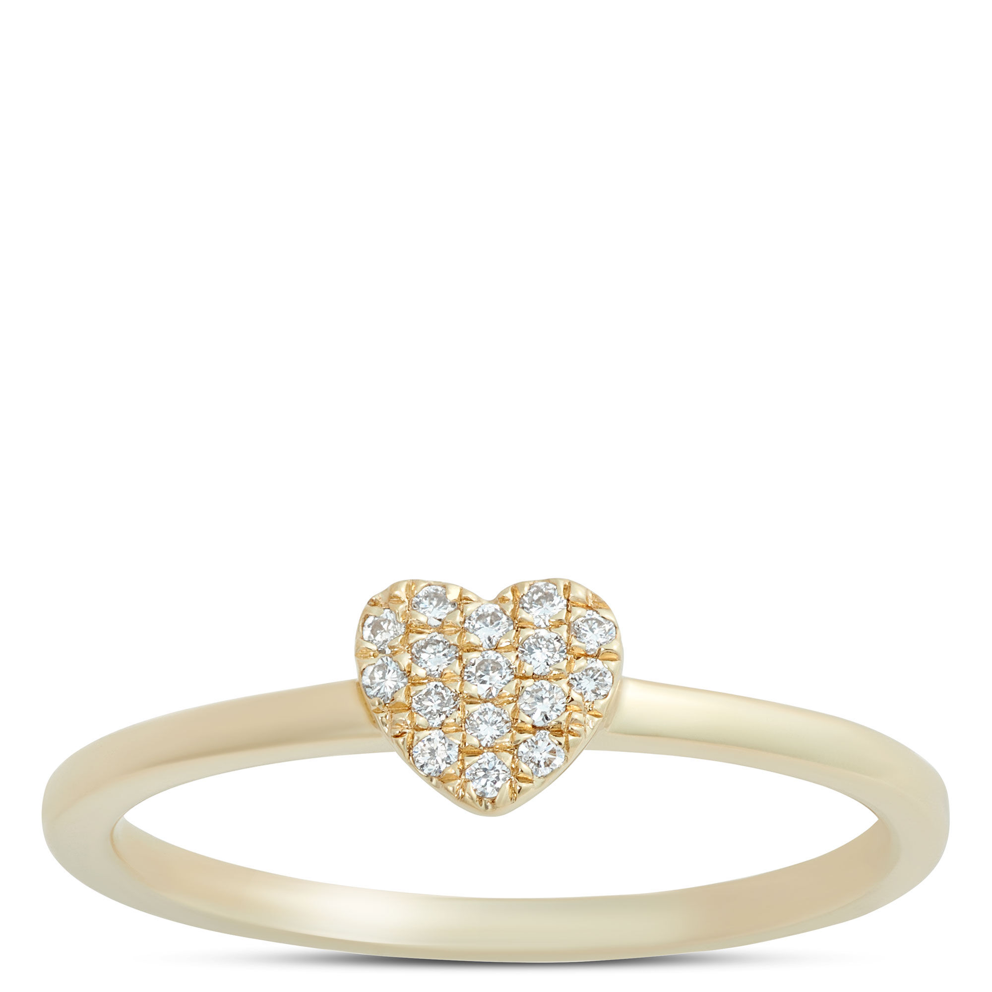 Heart-Shaped Pave Diamond Ring, 14K Yellow Gold