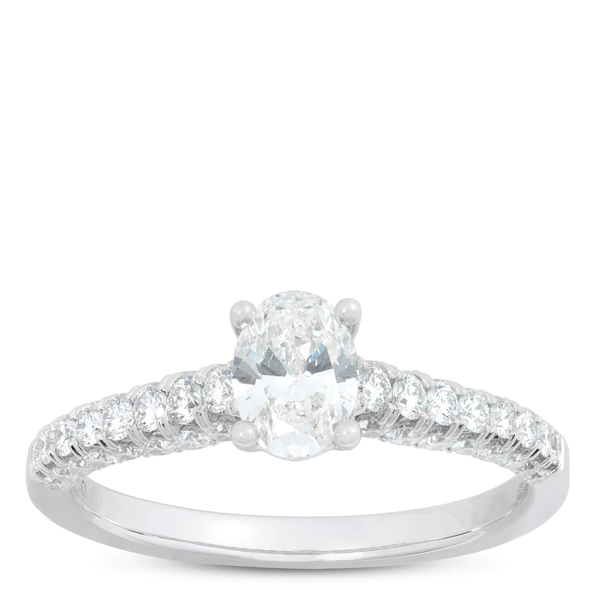 Oval Cut Diamond Engagement Ring, 18K White Gold