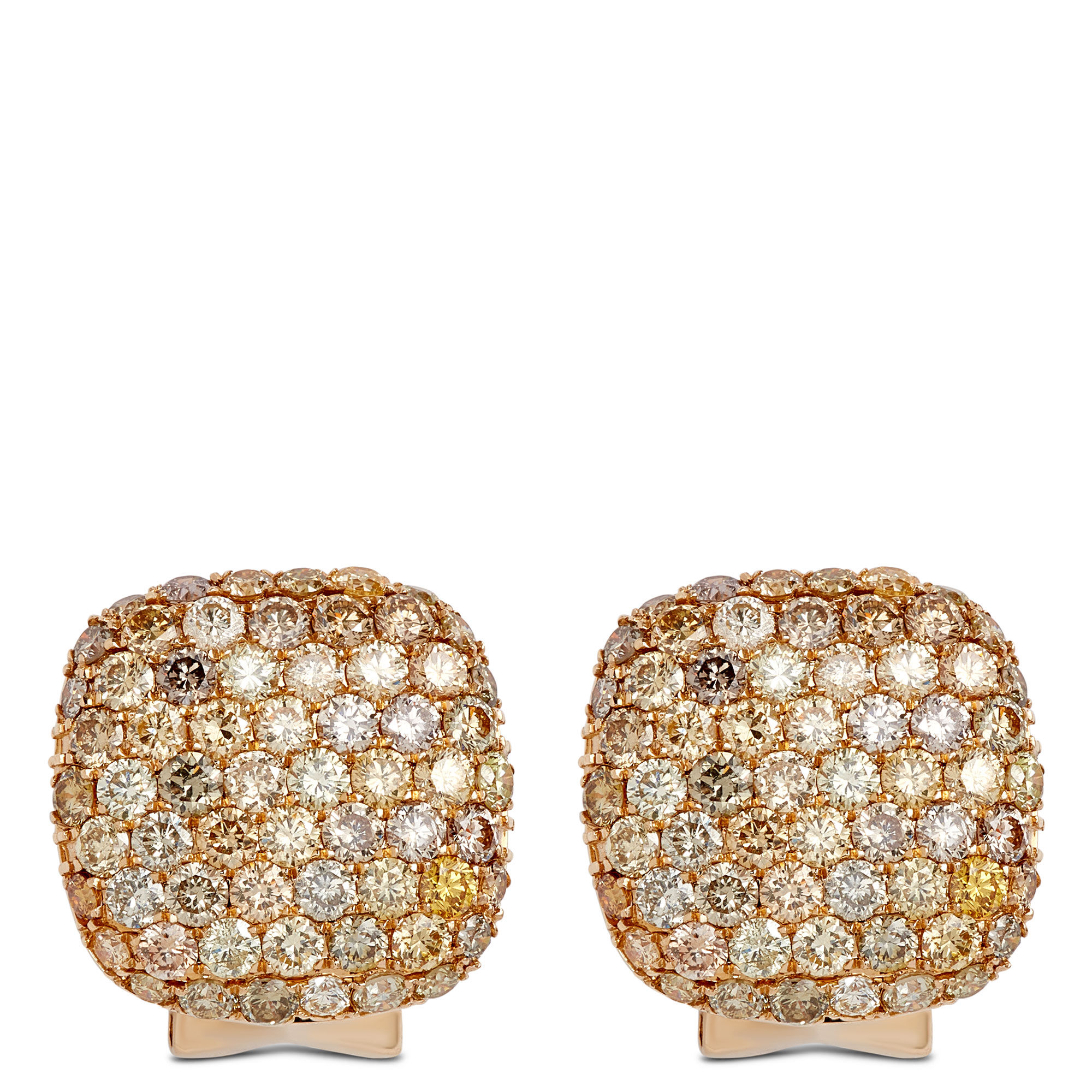 Pave Multicolor Diamond Earrings, 14K Yellow Gold