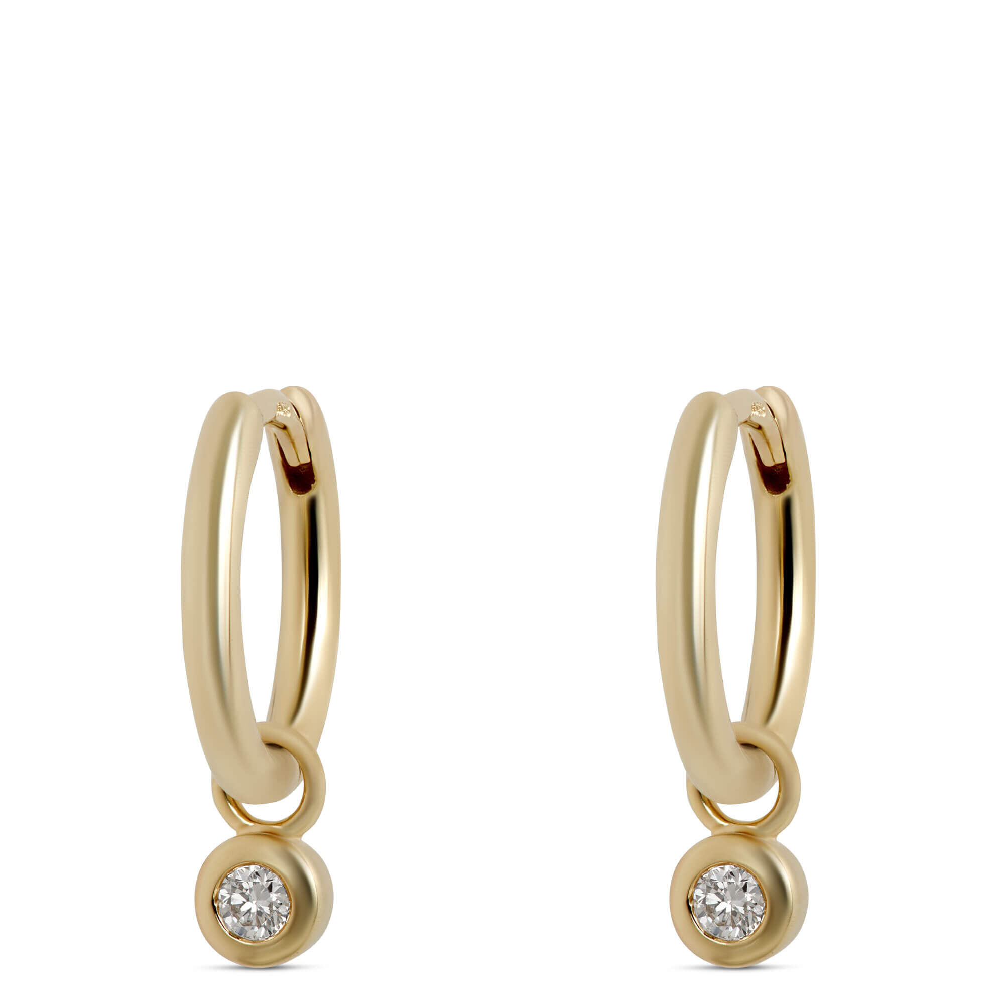 12MM Diamond Hoop Earrings, 14K Yellow Gold
