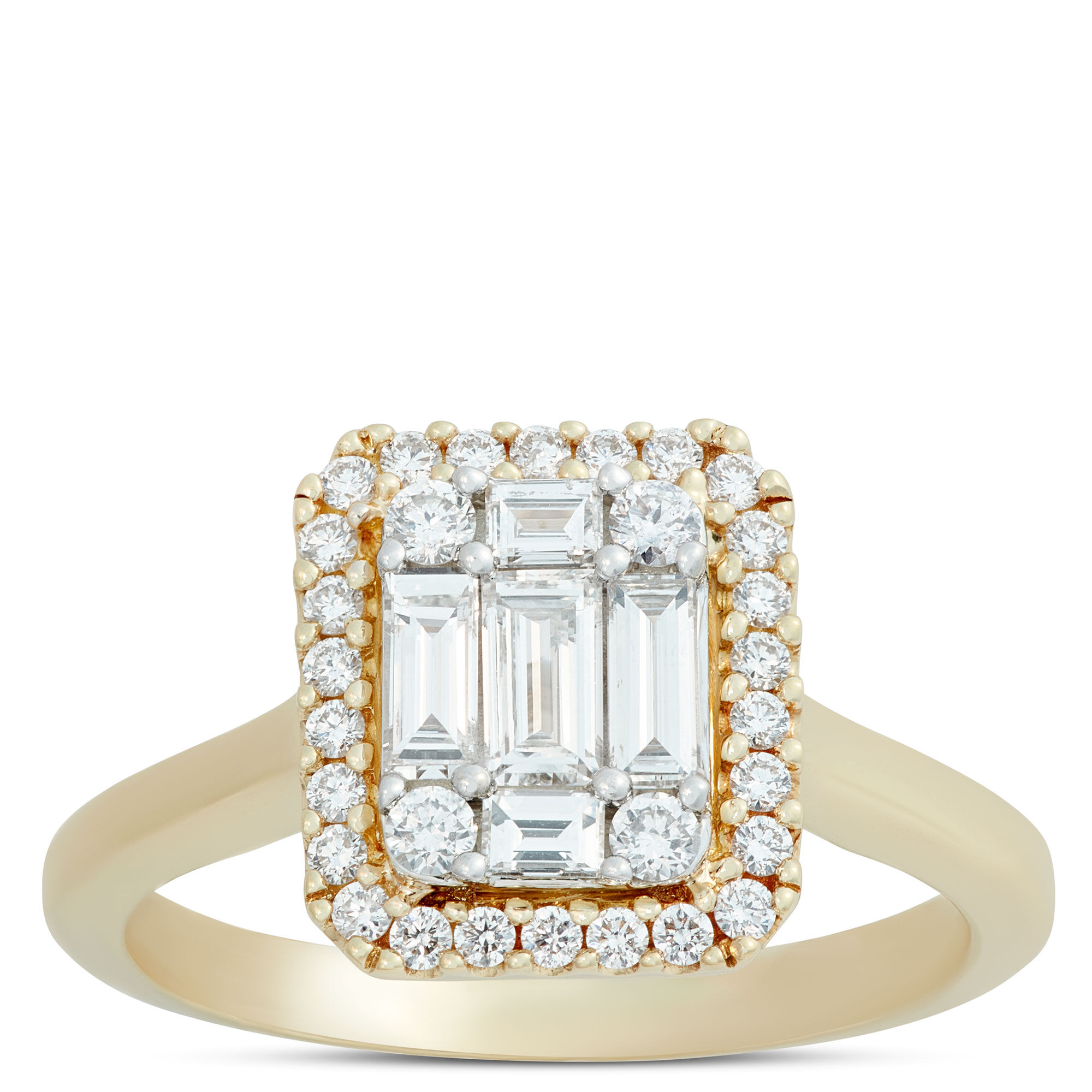 Cluster Diamond Bridal Ring, 14K Yellow Gold