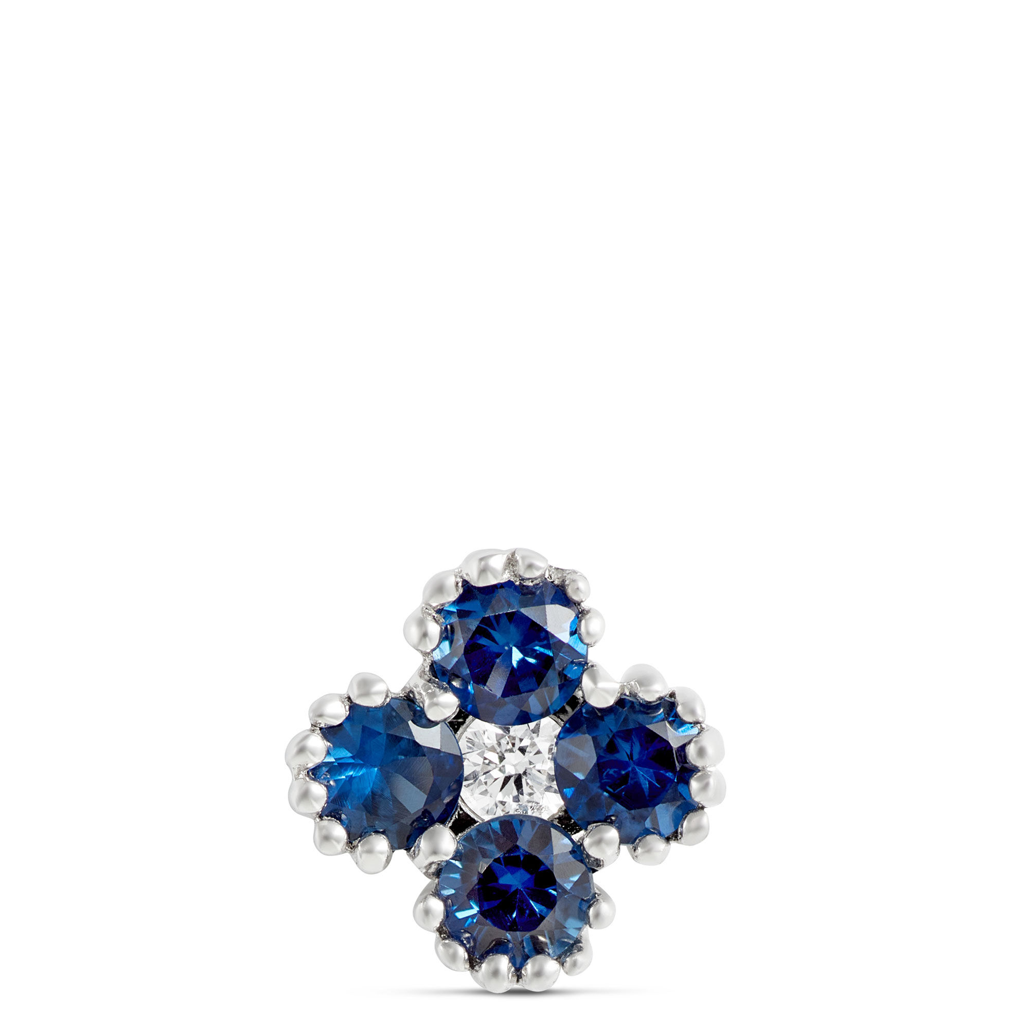 Floral Shape Sapphire and Diamond Single Stud, 14K White Gold