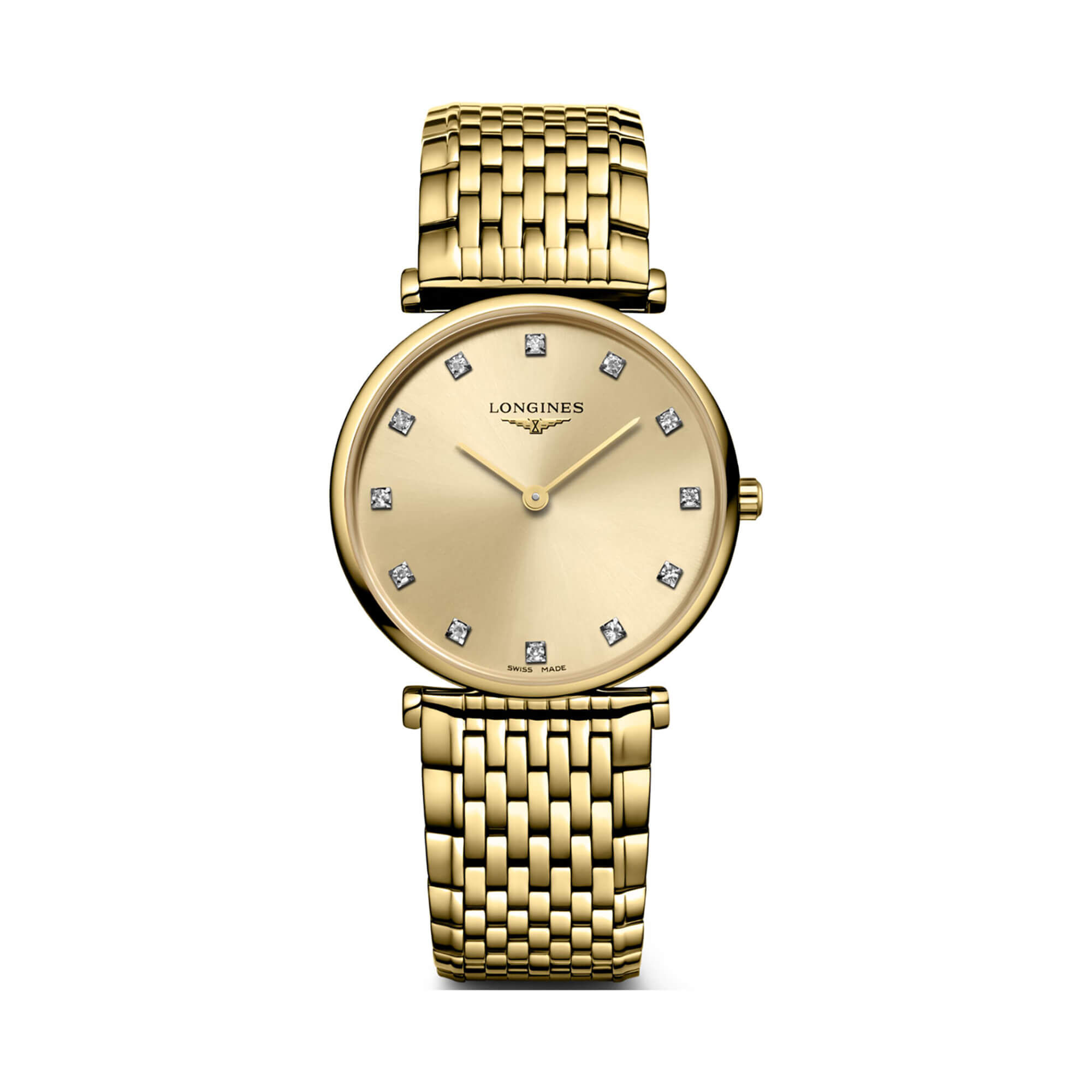 Longines La Grande Classique Watch Gold-Tone Diamond Marked Dial Steel Bracelet, 29mm