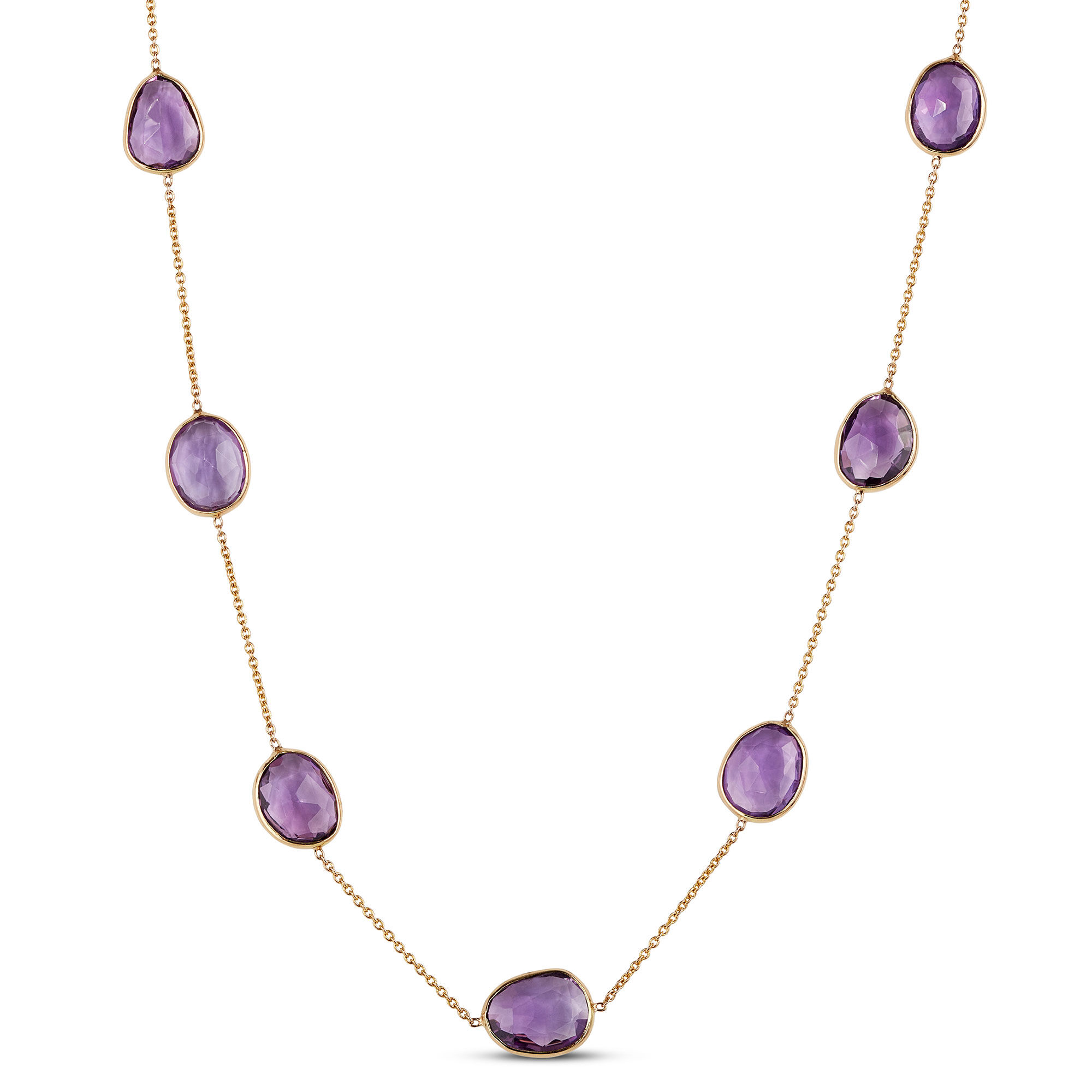 18-Inch Amethyst Station Necklace, 14K Yellow Gold