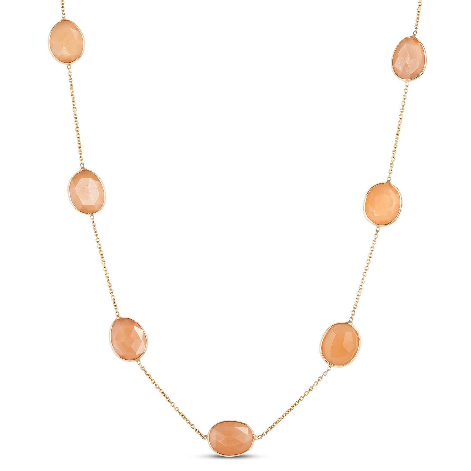 18-Inch Pink Moonstone Station Necklace, 14K Yellow Gold