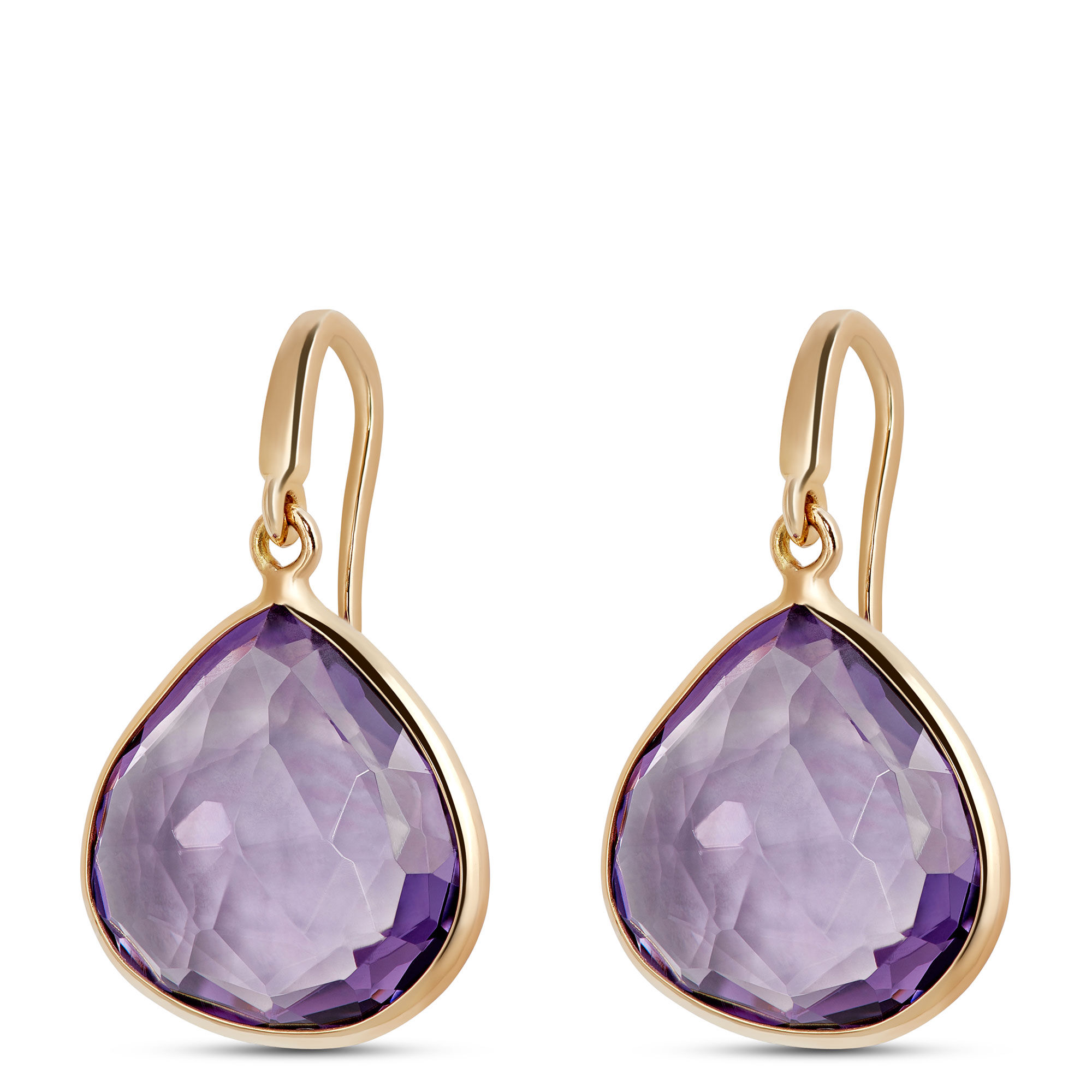 Rose Cut Amethyst Earrings, 14K Yellow Gold